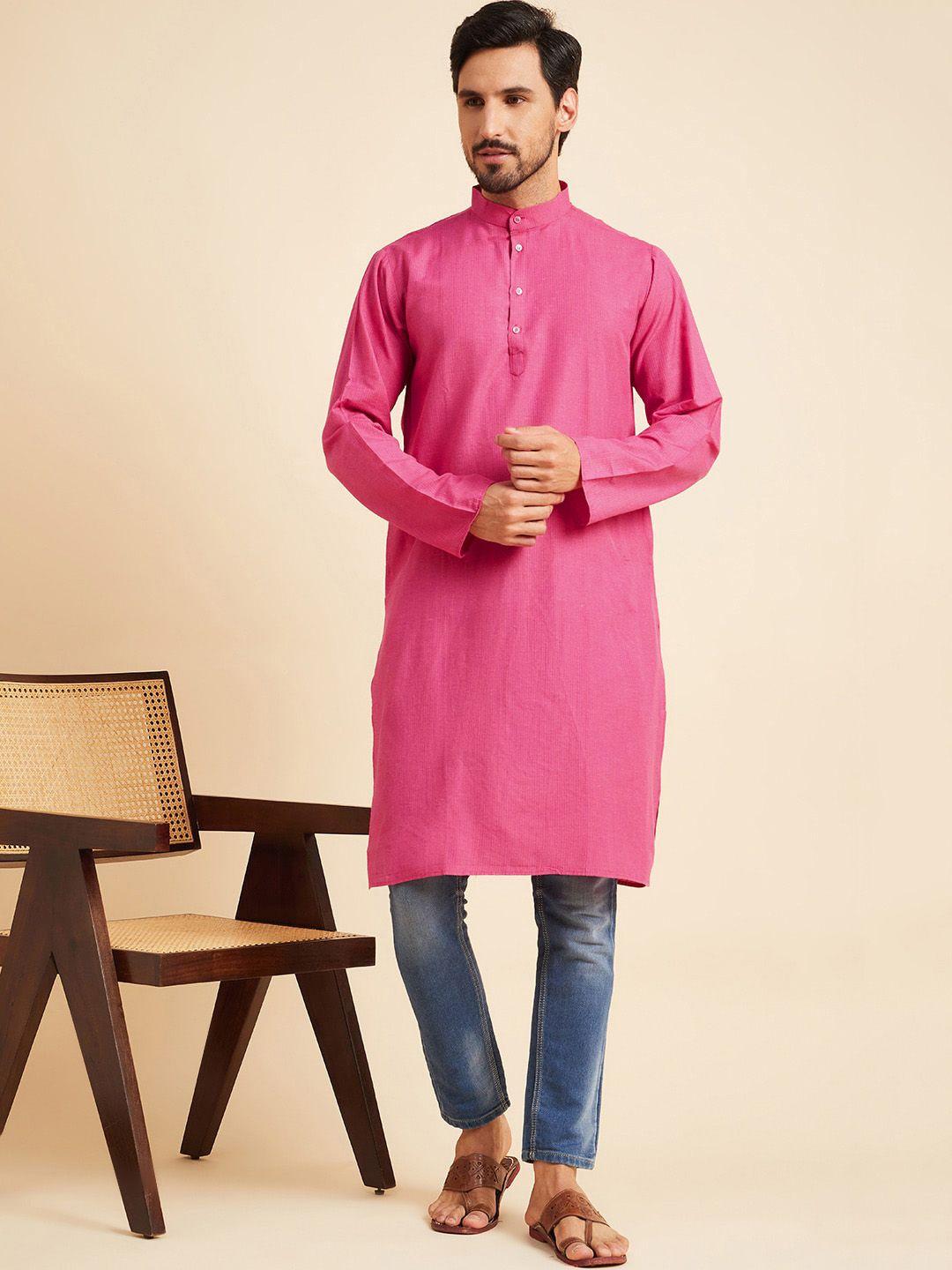 here&now men pink thread work kurta