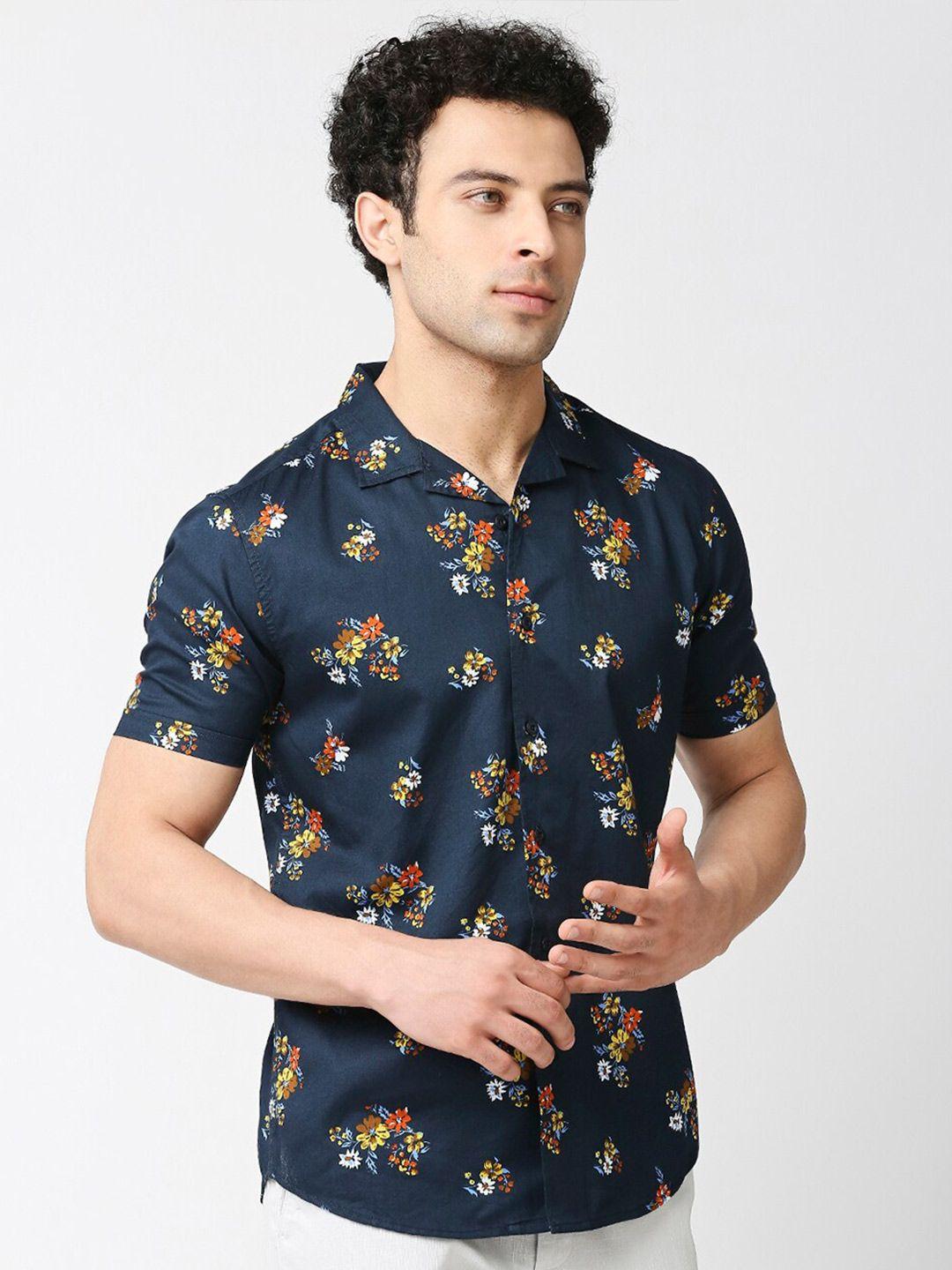 here&now men premium slim fit floral printed casual pure cotton shirt