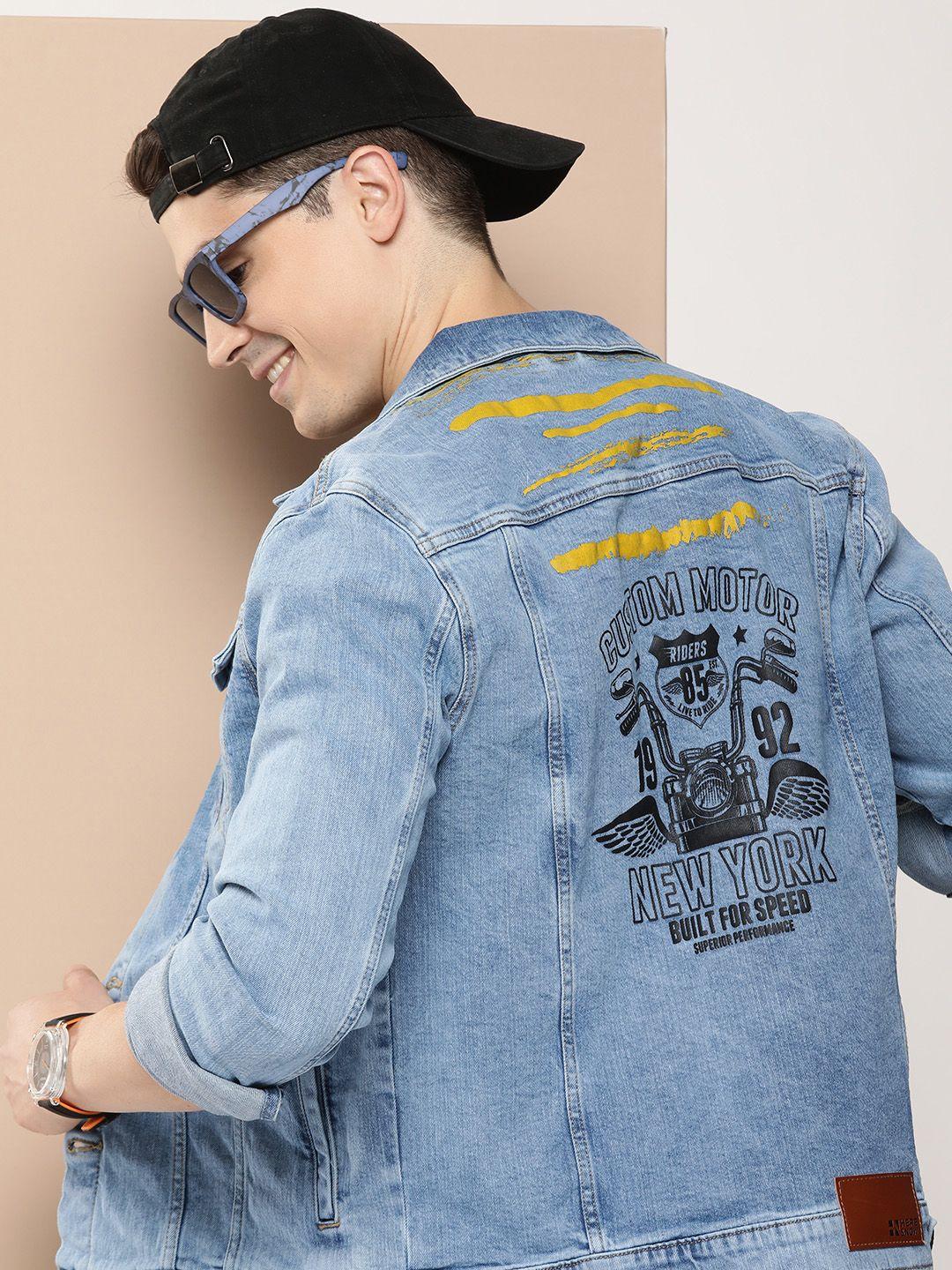 here&now men printed denim jacket