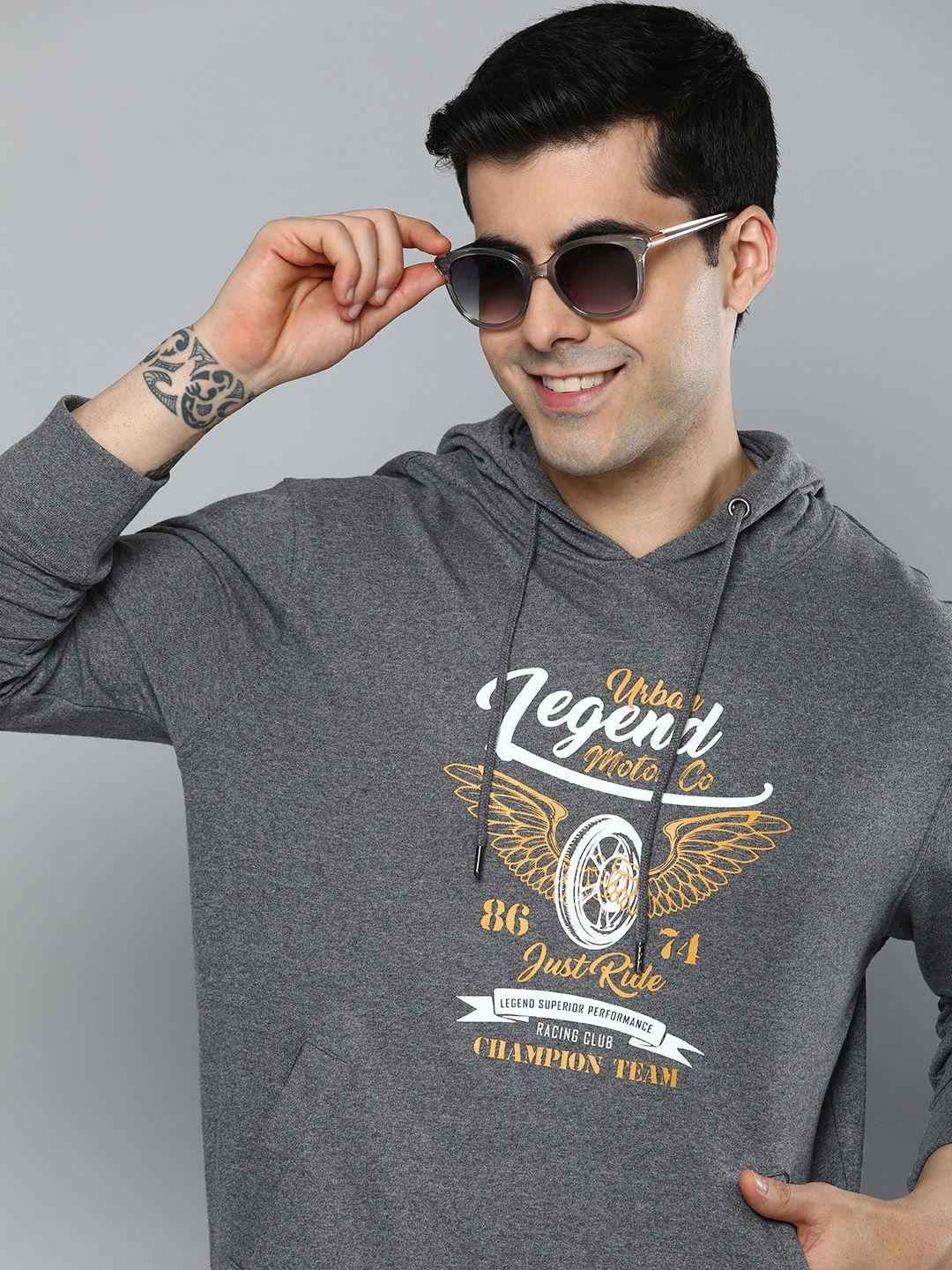 here&now men printed hooded cotton sweatshirt