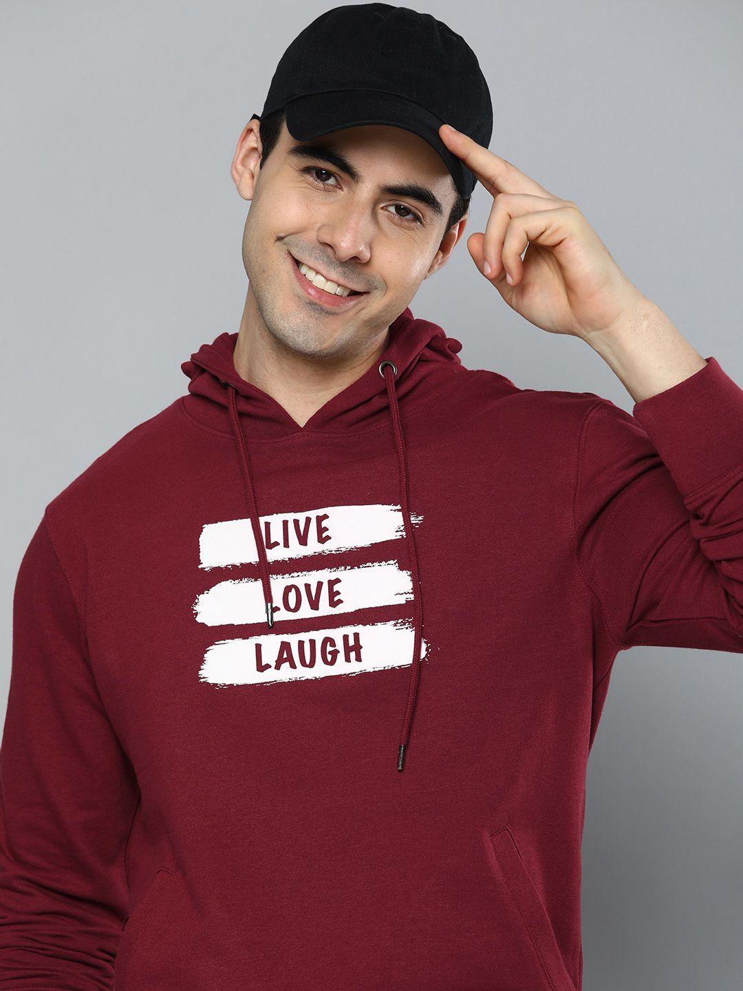 here&now men printed hooded sweatshirt