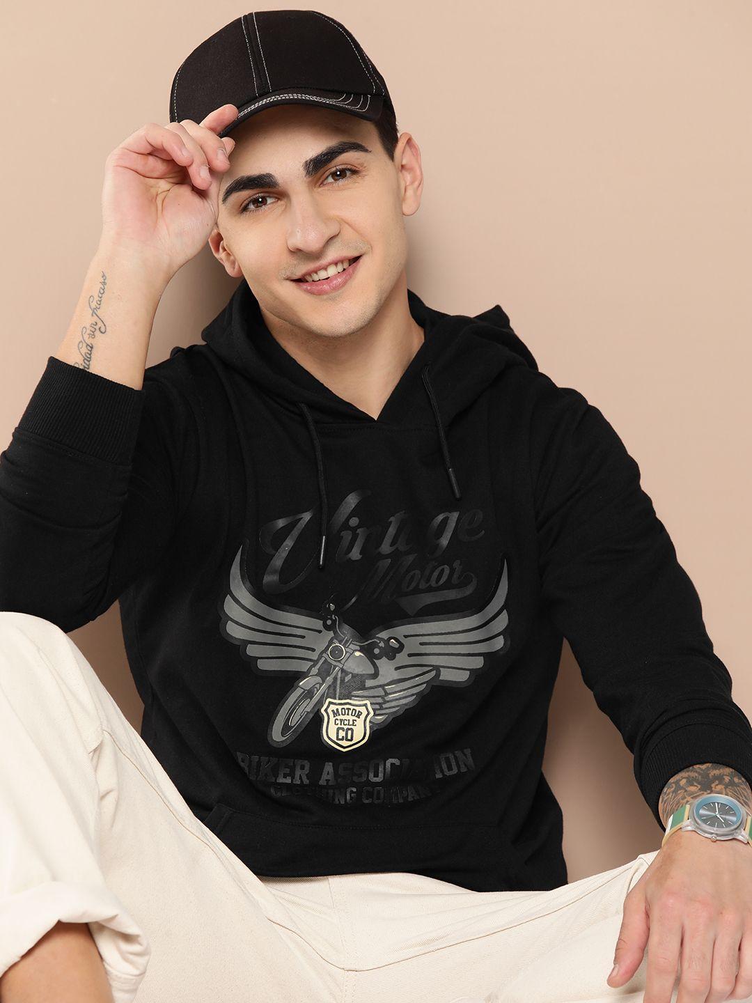 here&now men printed hooded sweatshirt