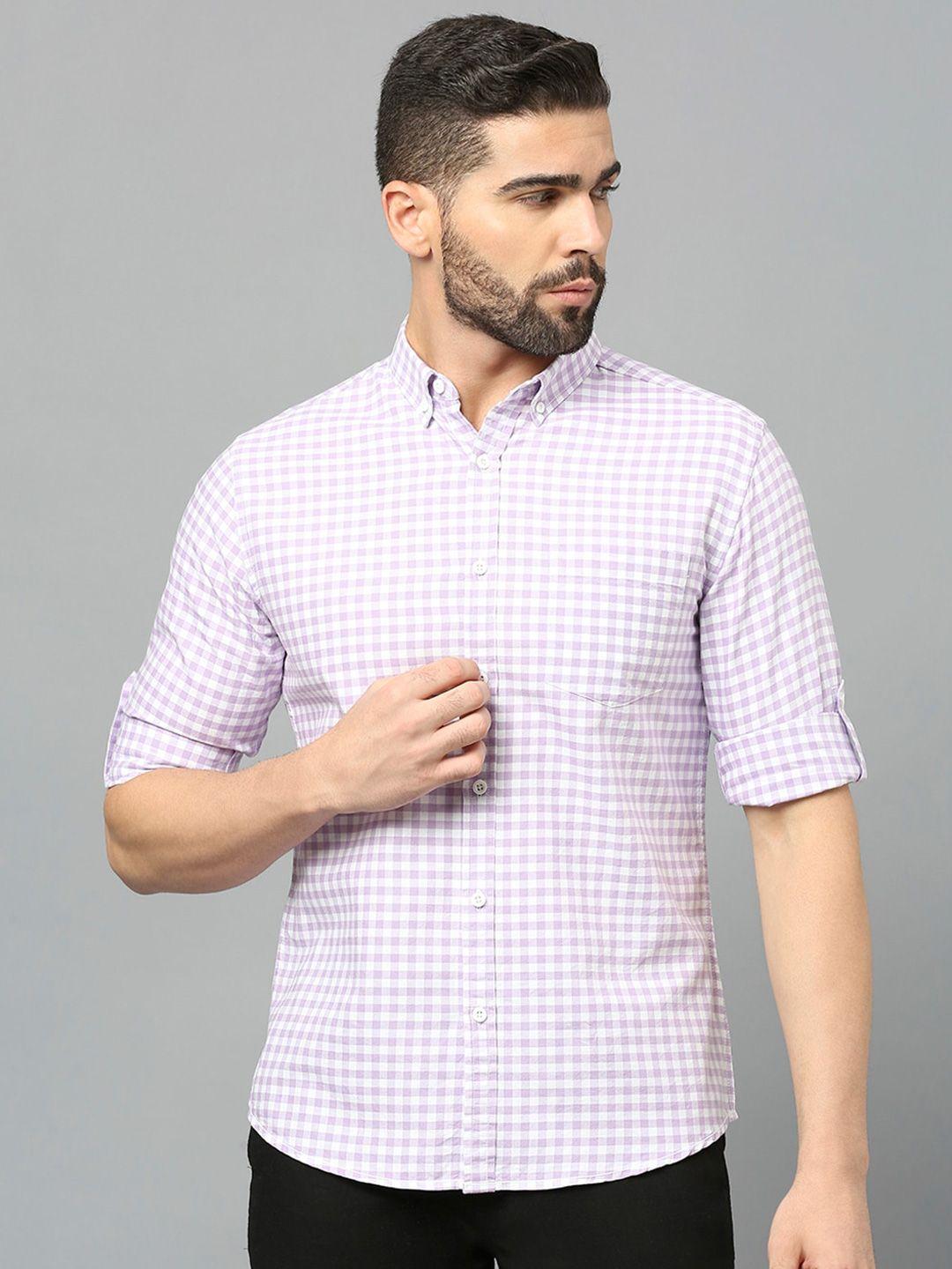 here&now men purple classic slim fit gingham checks opaque checked casual shirt