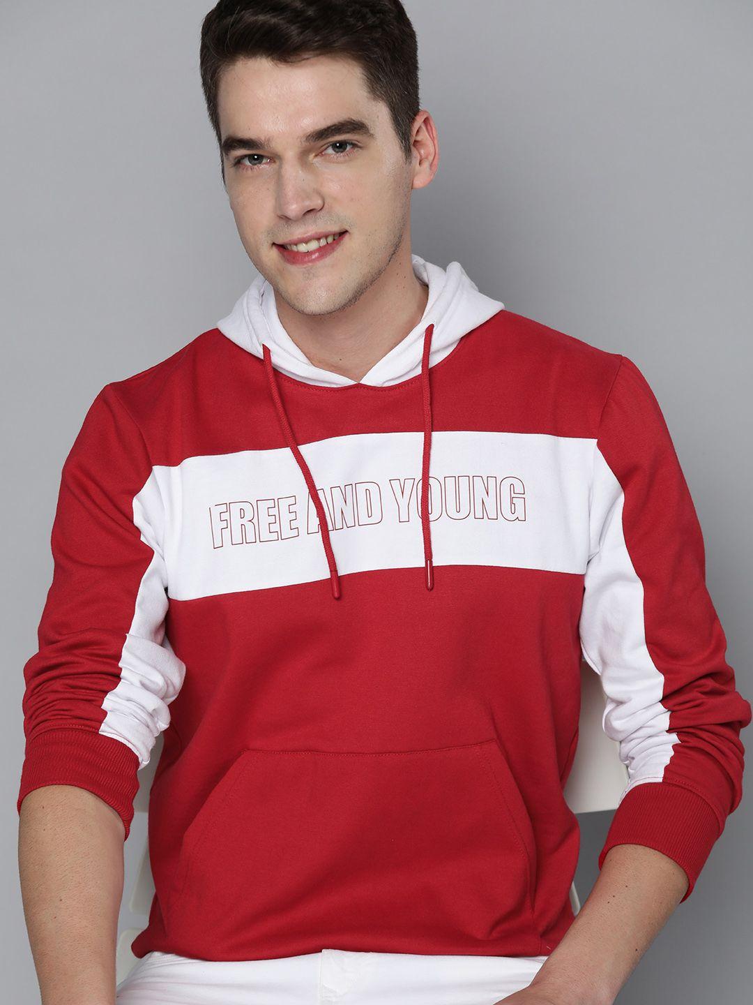 here&now men red & white striped hooded sweatshirt