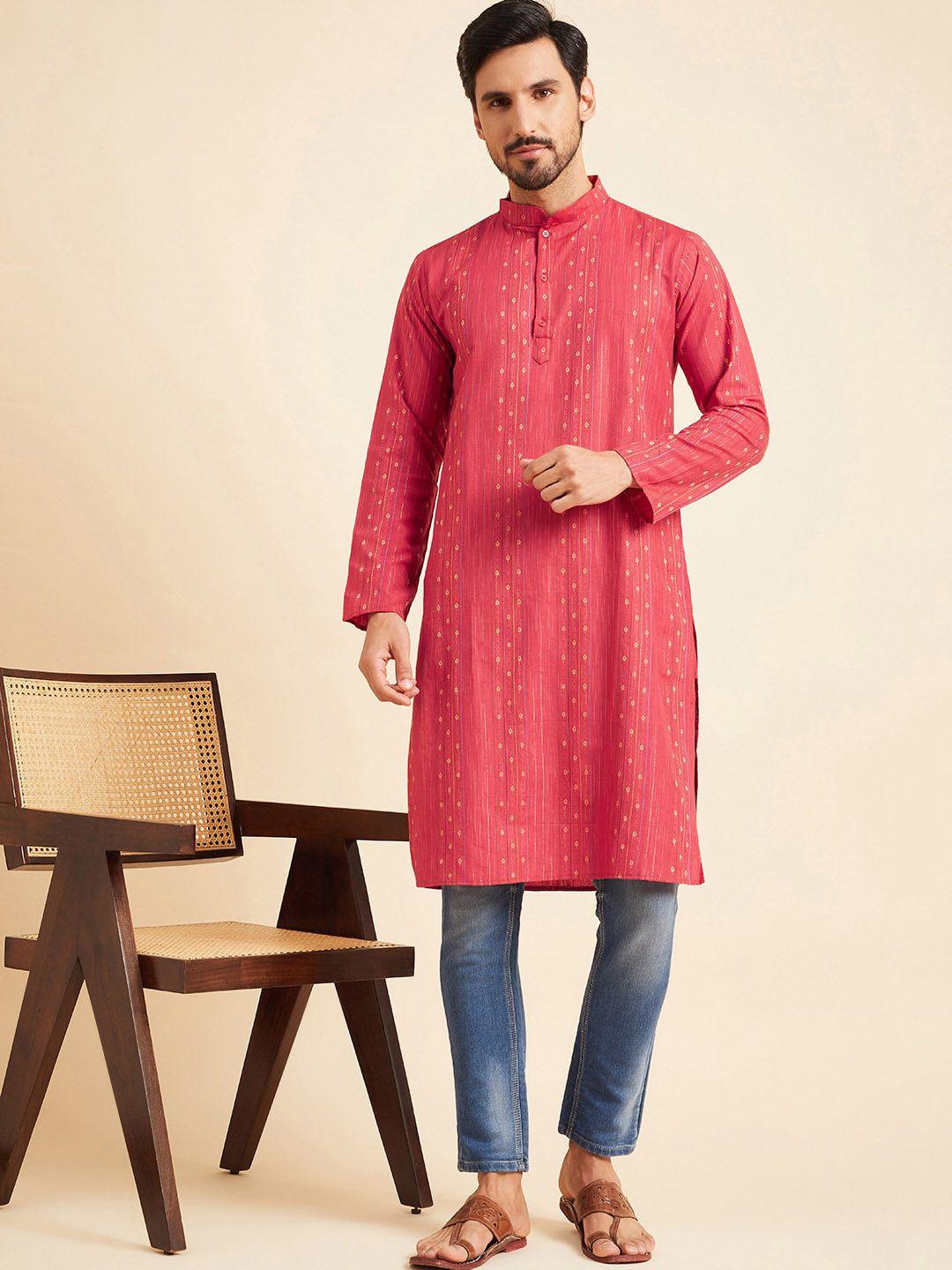 here&now men red thread work kurta