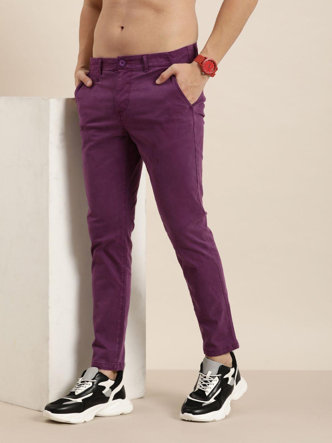 here&now men relaxed solid regular fit chinos trousers