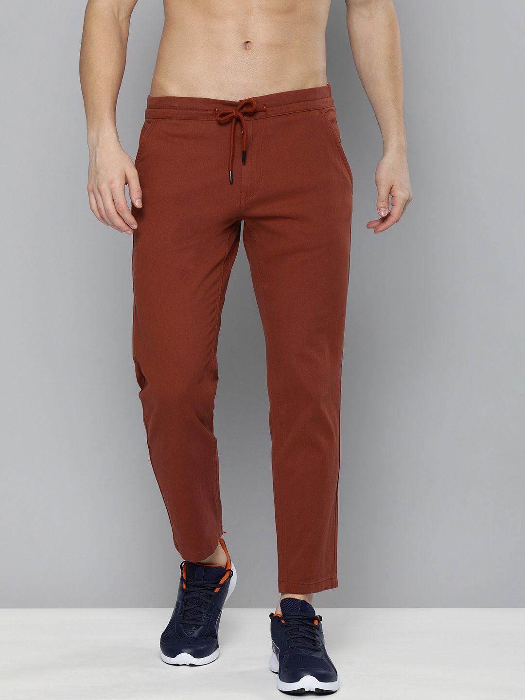 here&now men rust brown slim fit chinos trousers