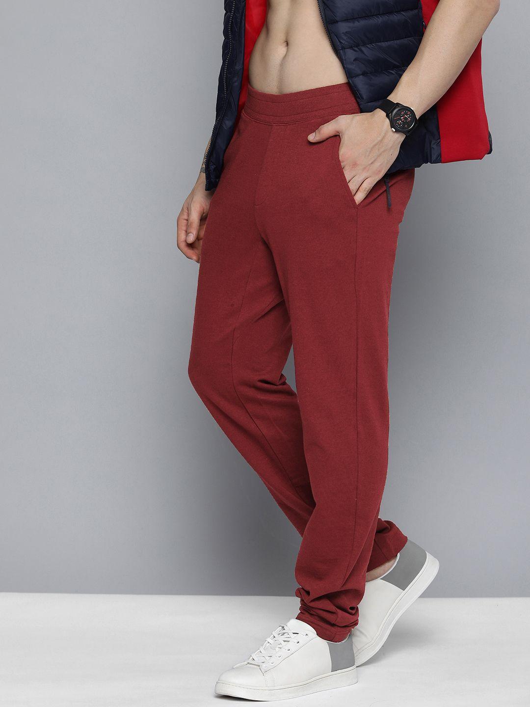 here&now men rust red solid knitted track pants