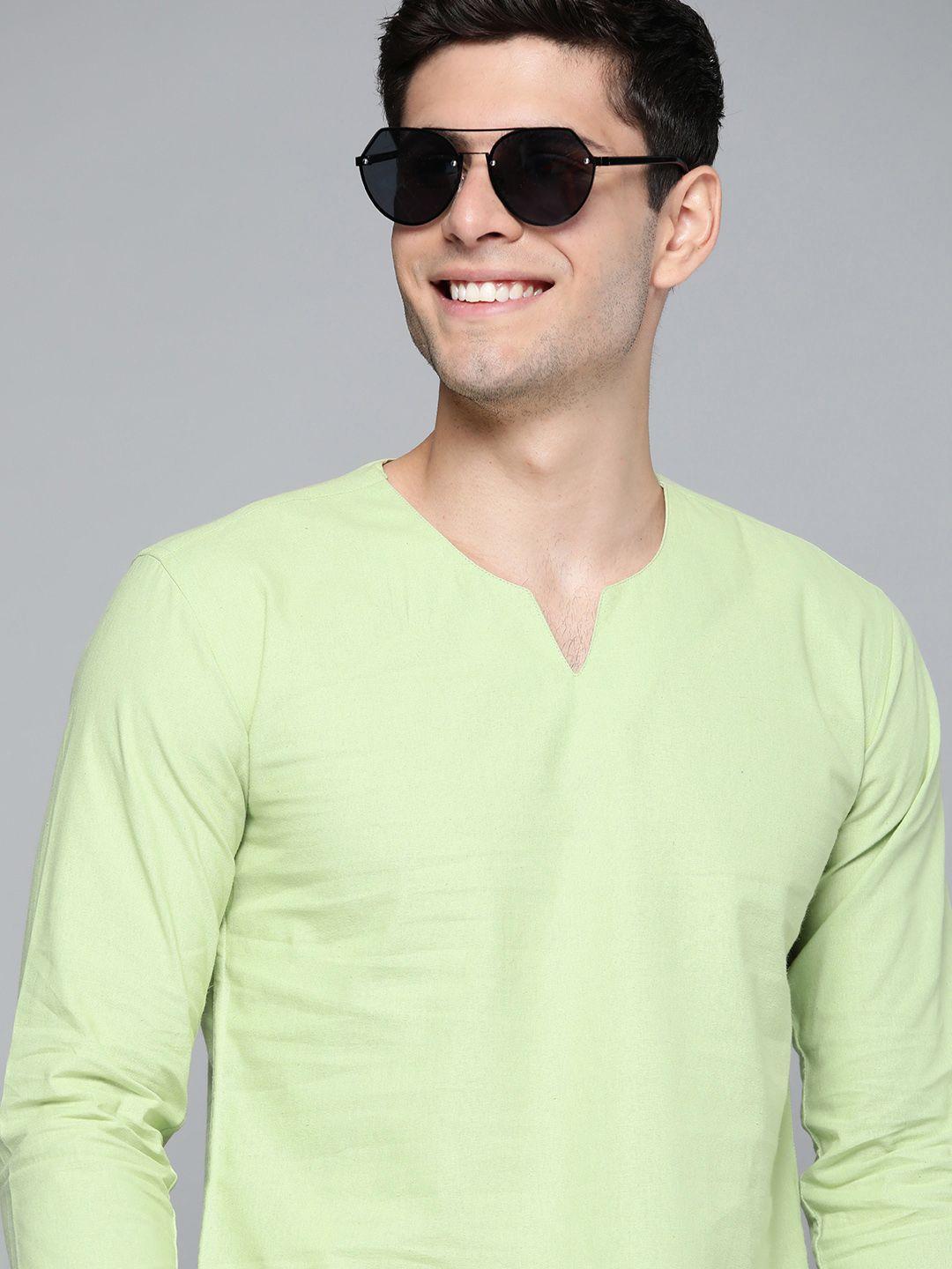 here&now men sea green cotton kurta