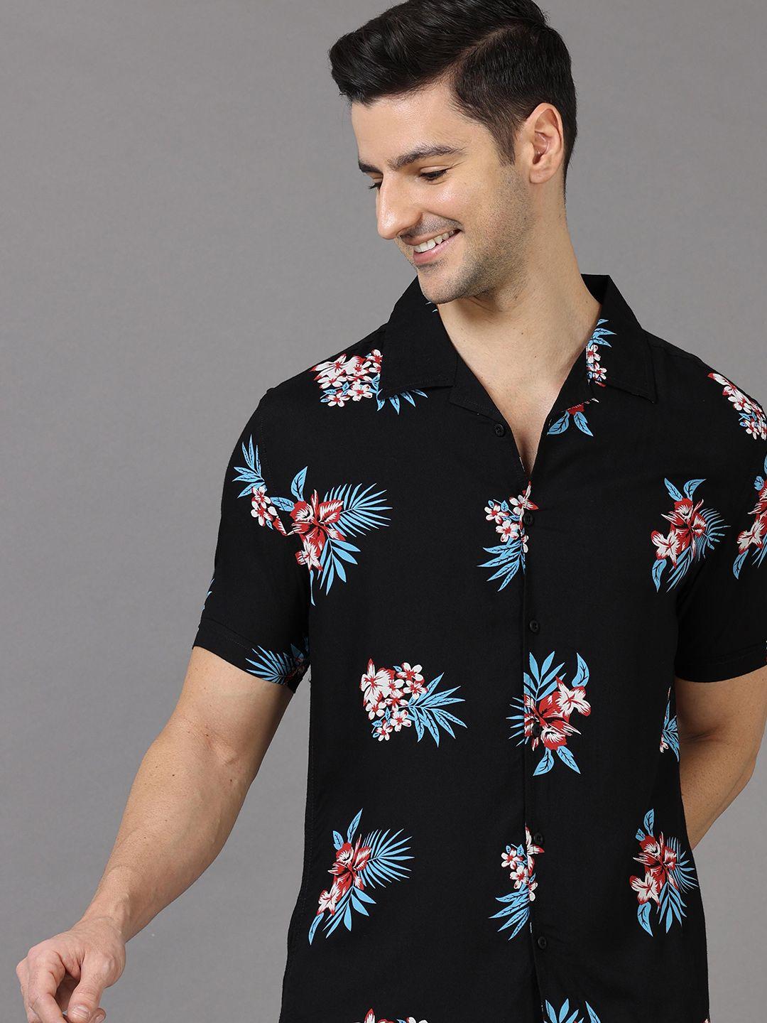 here&now men slim fit floral printed casual shirt