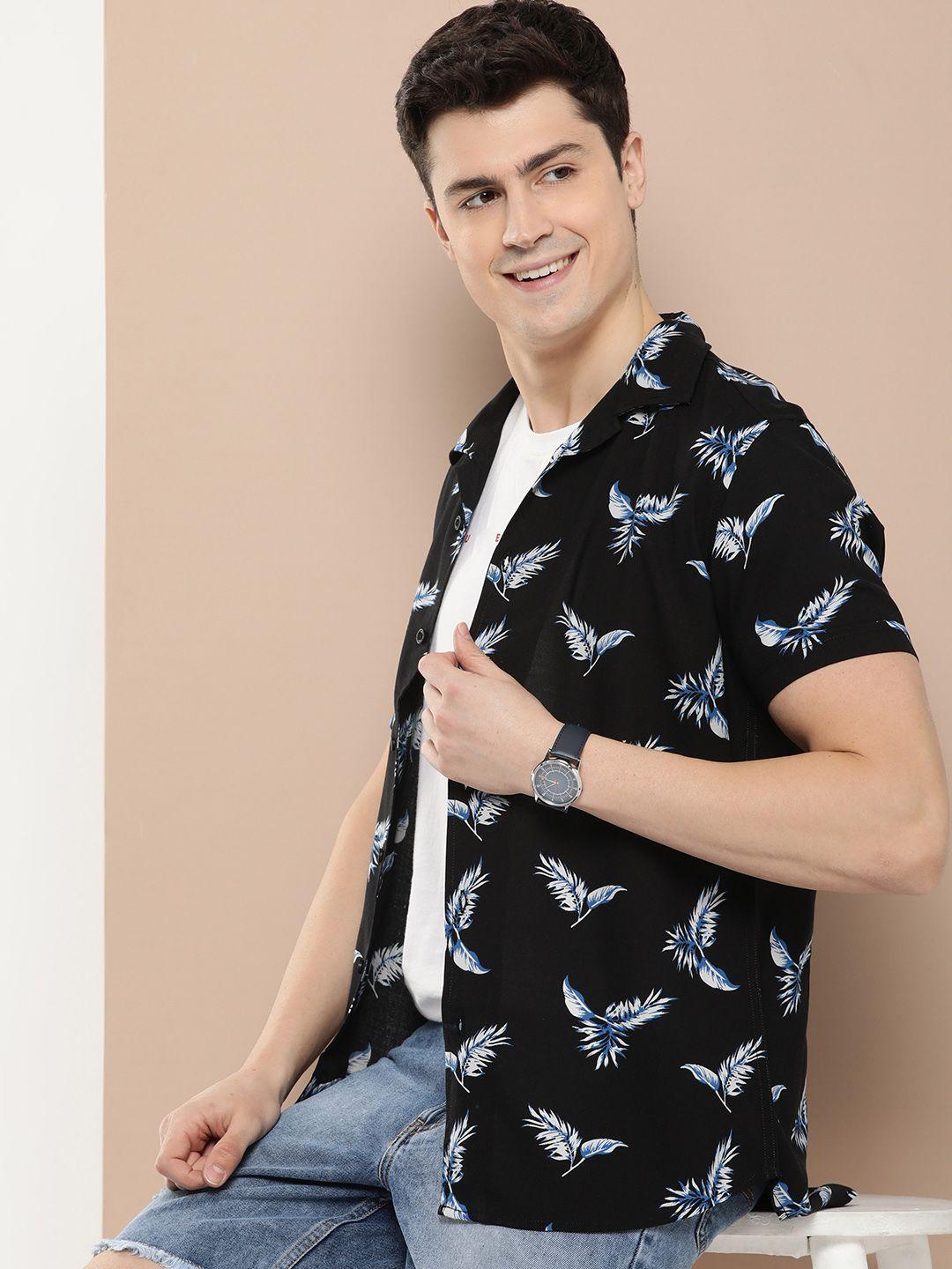 here&now men slim fit floral printed casual shirt