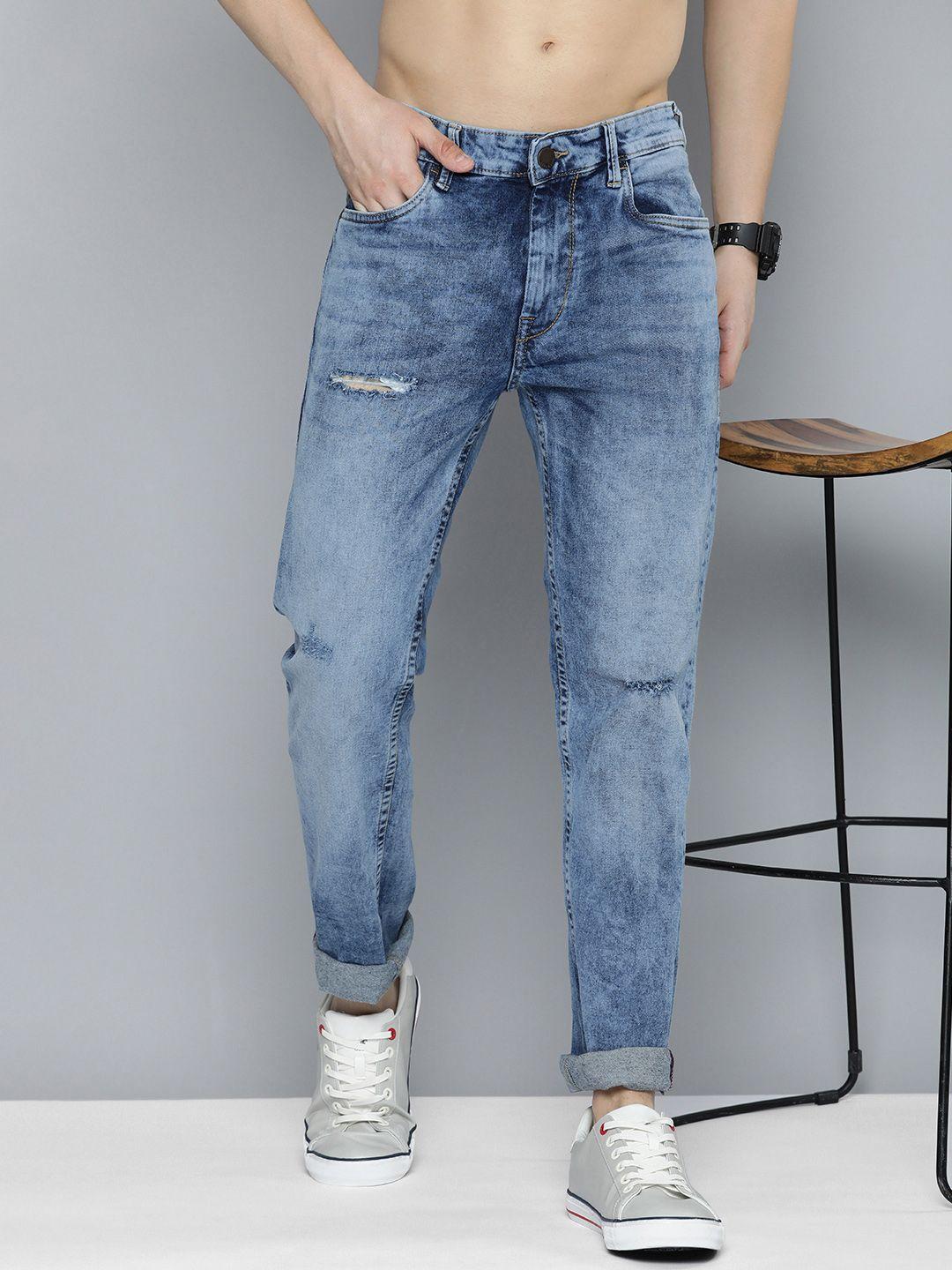 here&now men slim fit low distress heavy fade acid wash stretchable jeans