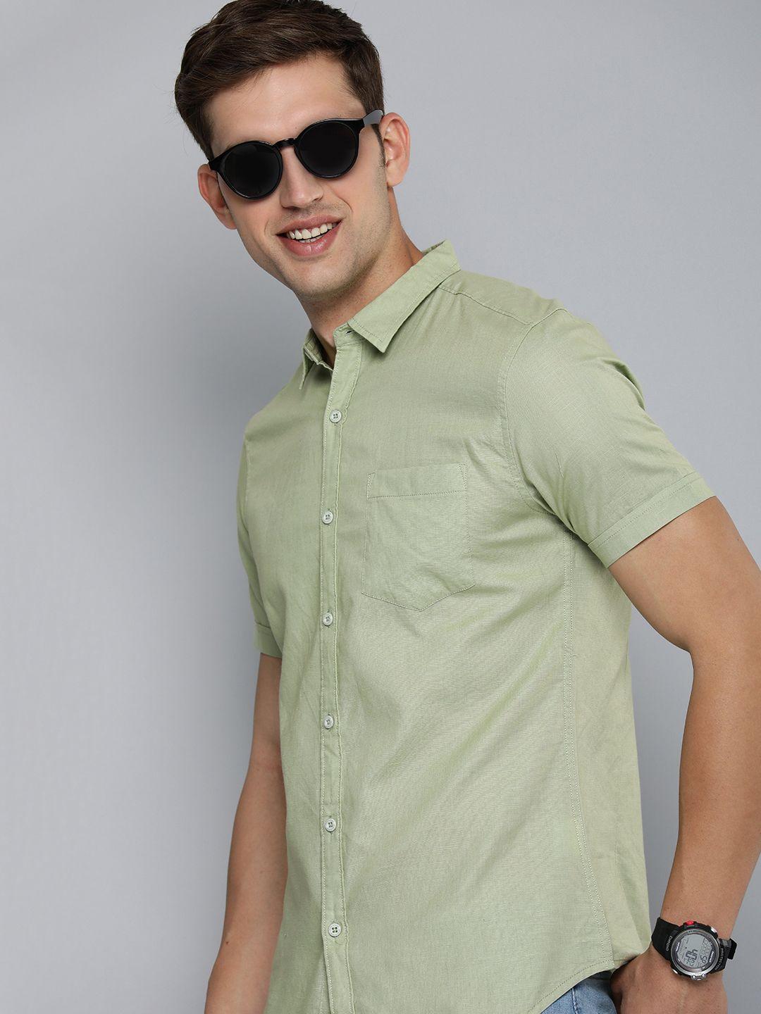 here&now men slim fit opaque casual shirt