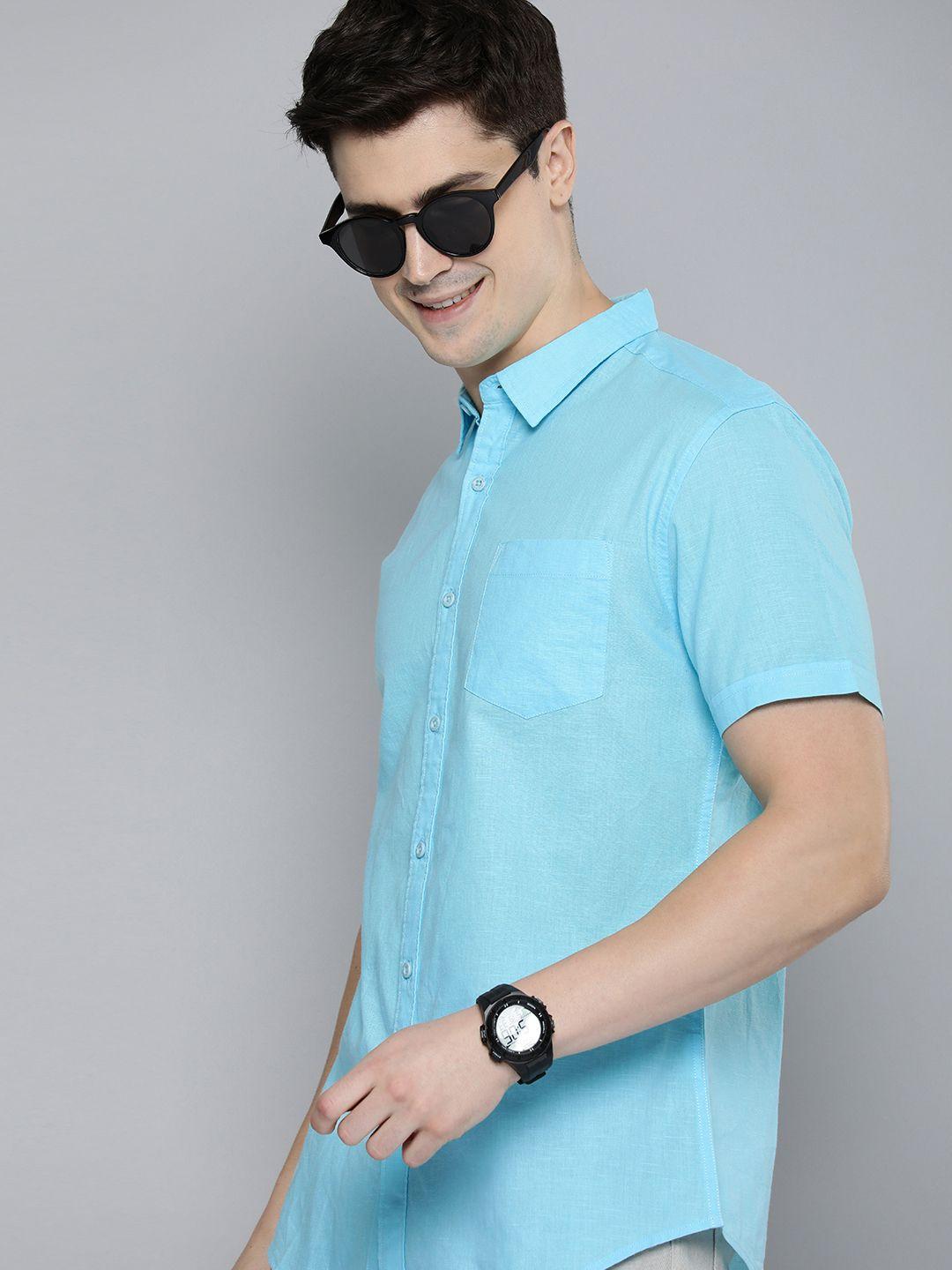 here&now men slim fit opaque casual shirt