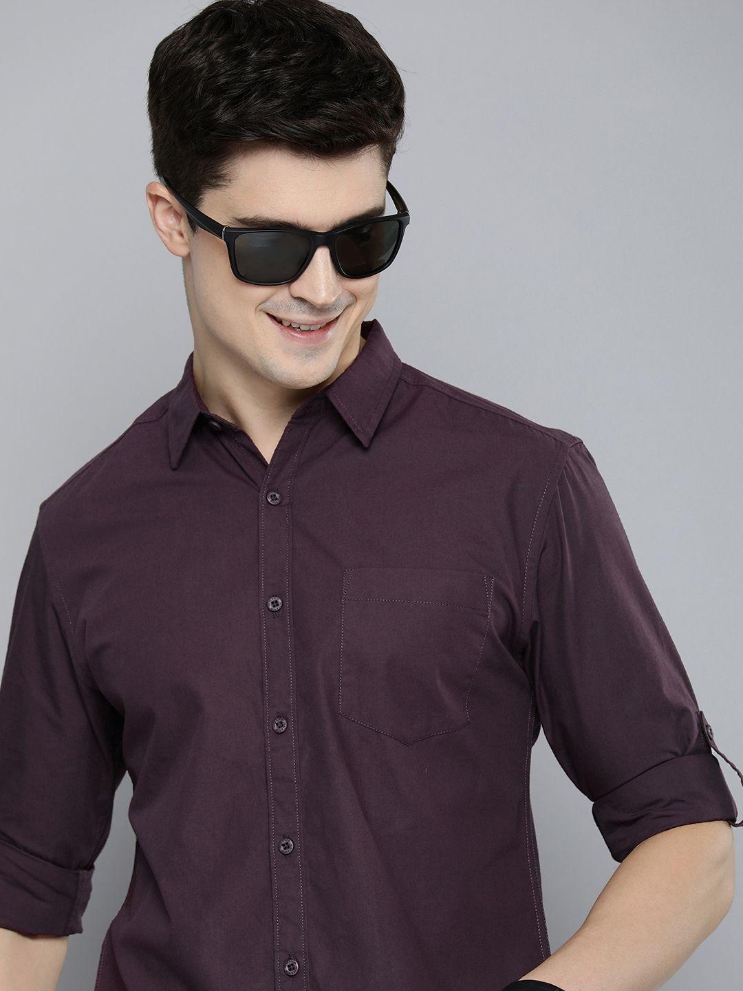 here&now men slim fit opaque casual shirt