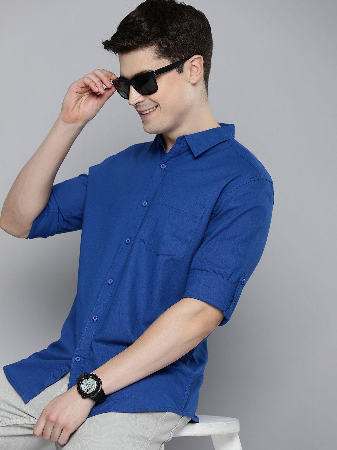 here&now men slim fit opaque casual shirt