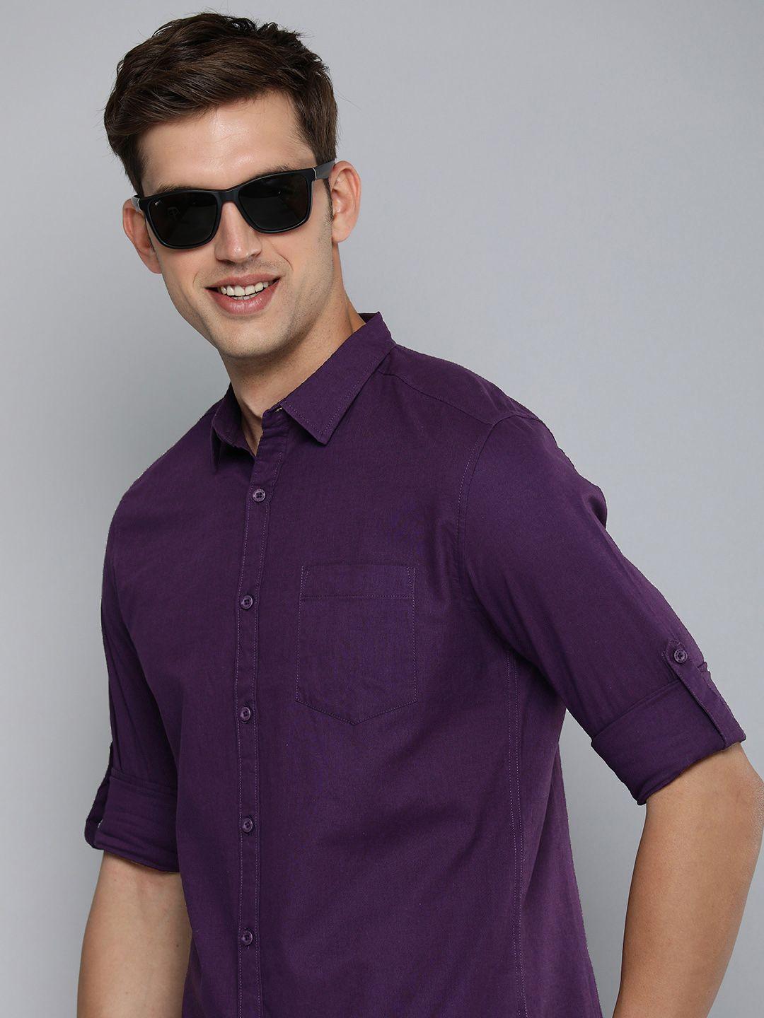 here&now men slim fit opaque casual shirt