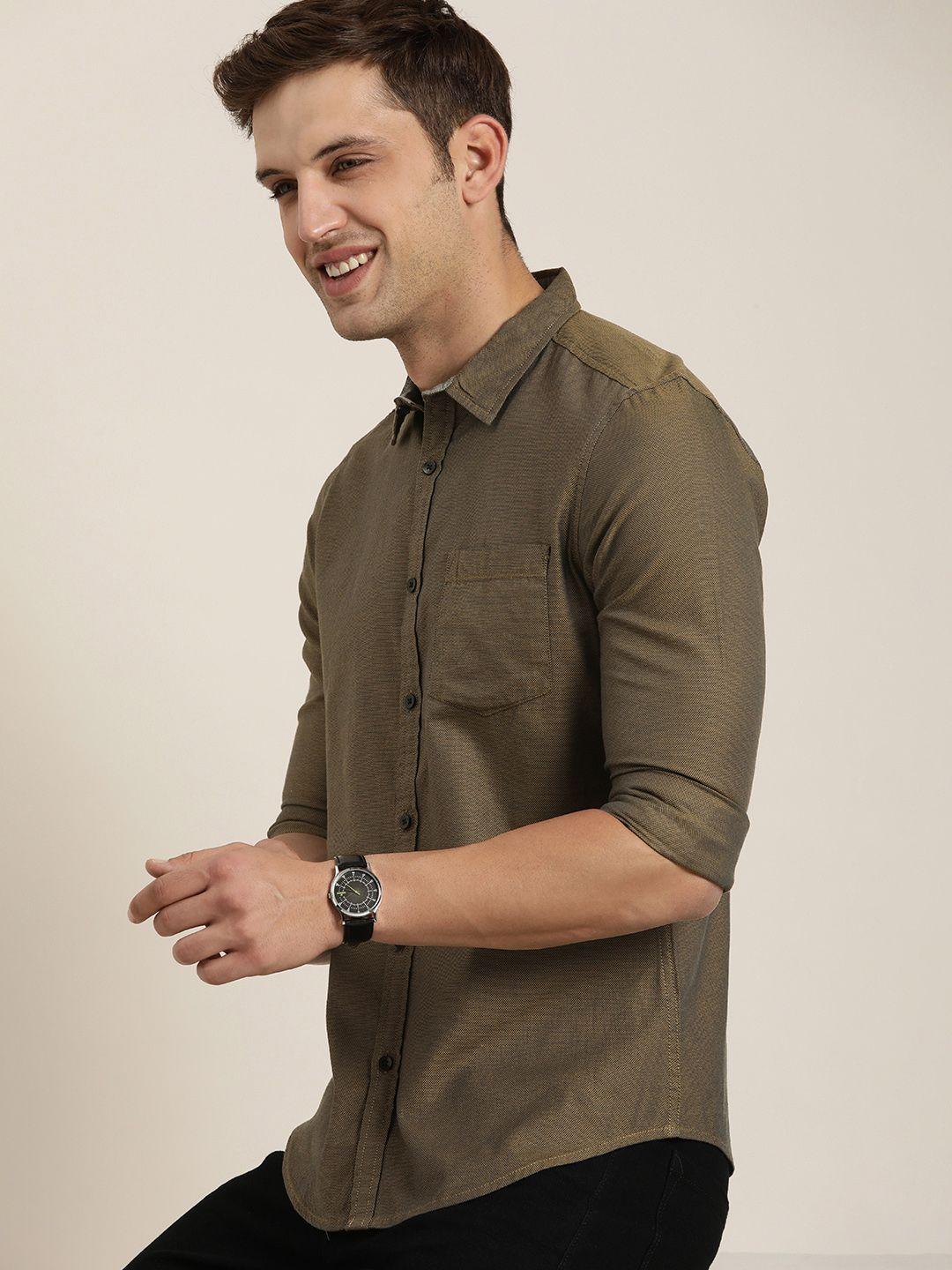 here&now men slim fit opaque casual shirt