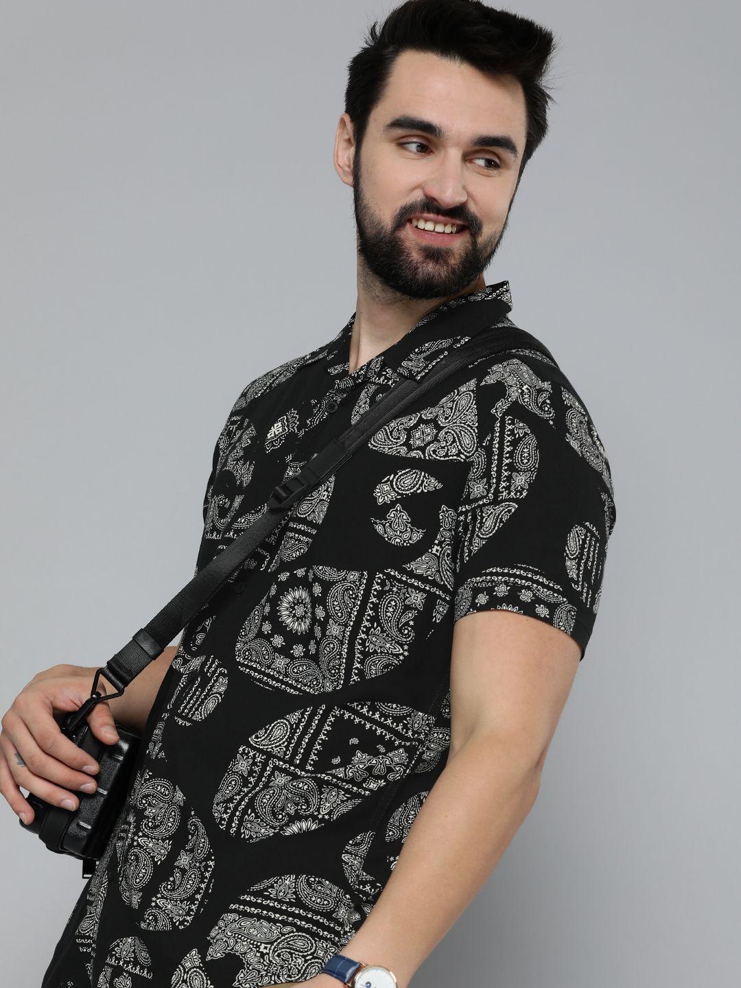 here&now men slim fit opaque printed casual shirt