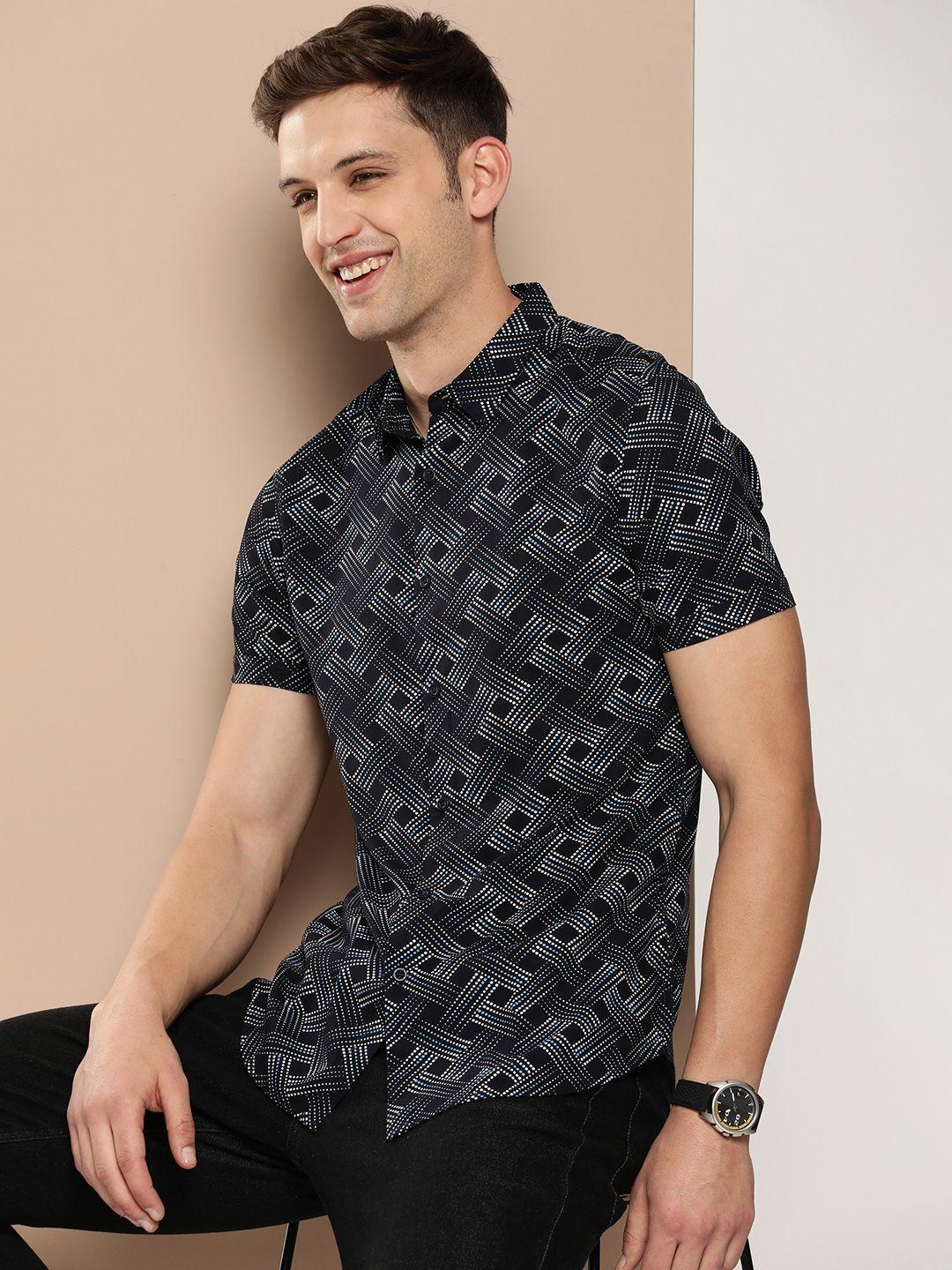 here&now men slim fit opaque printed casual shirt