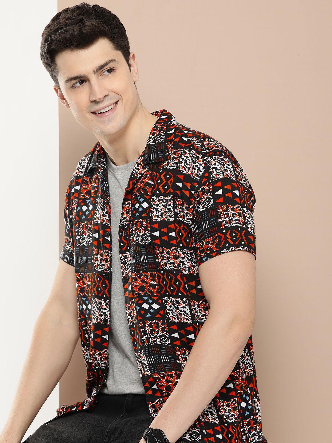 here&now men slim fit opaque printed casual shirt