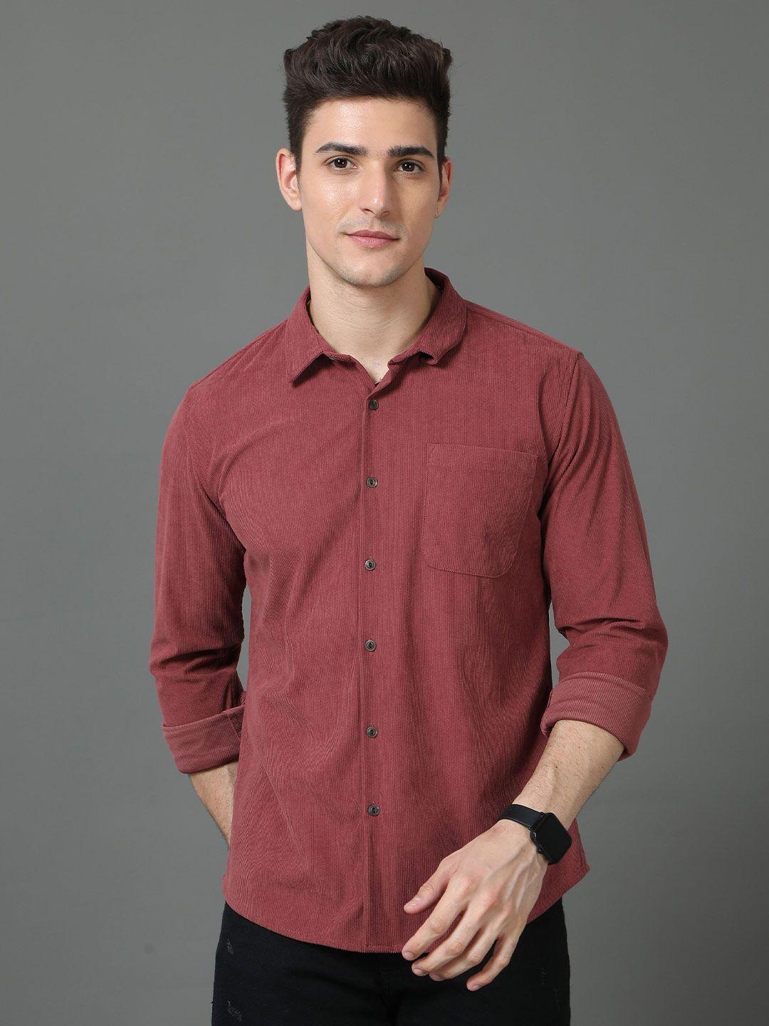 here&now men slim fit opaque striped casual shirt