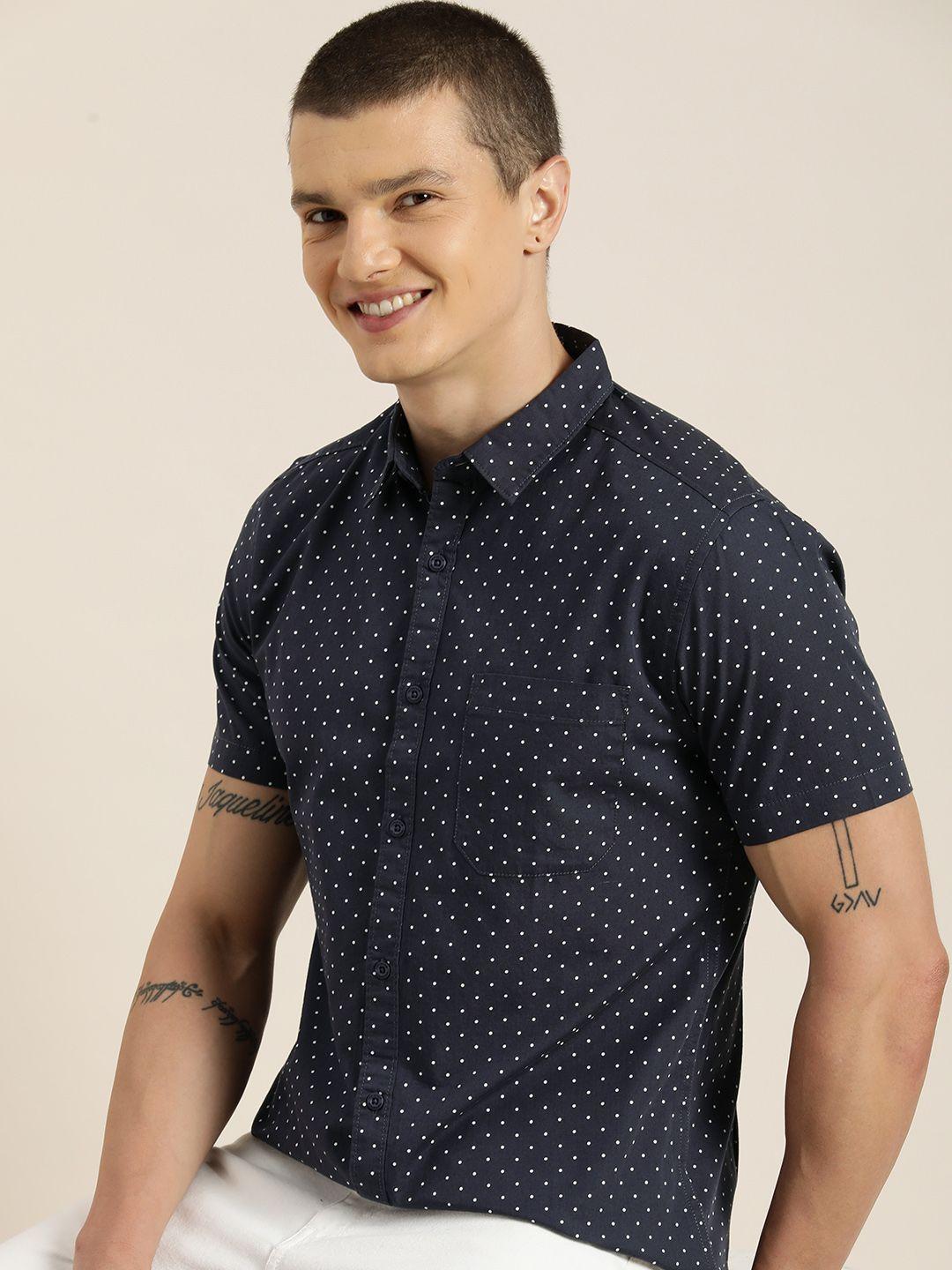 here&now men slim fit polka dots opaque printed casual shirt