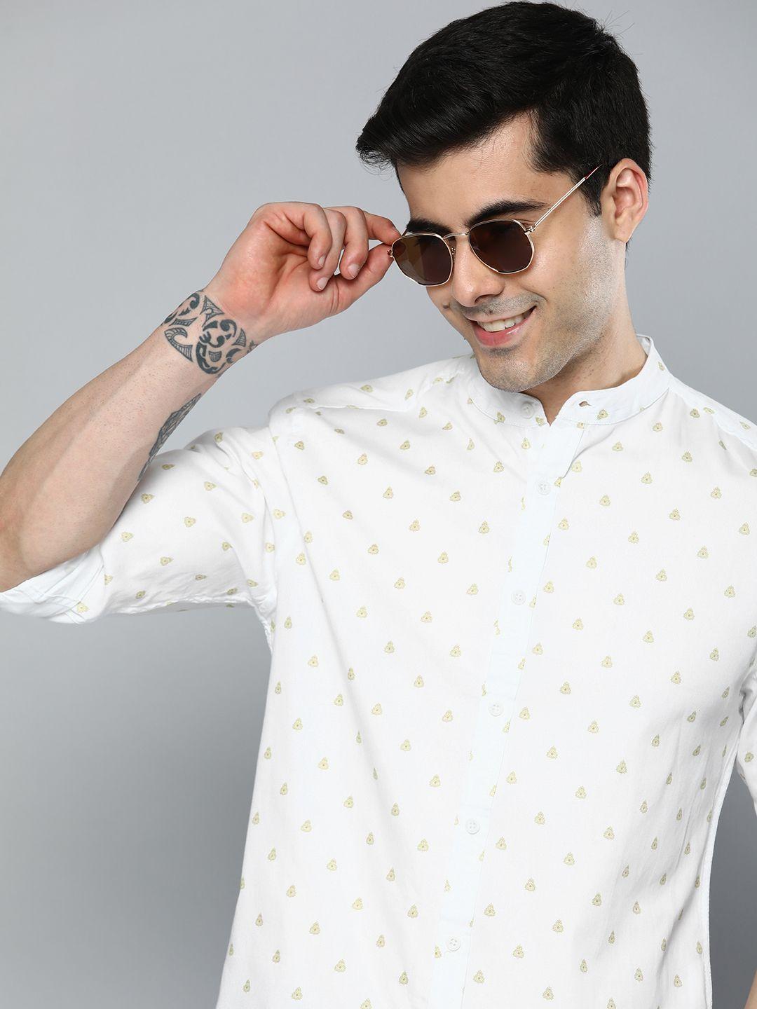 here&now men slim fit printed casual shirt