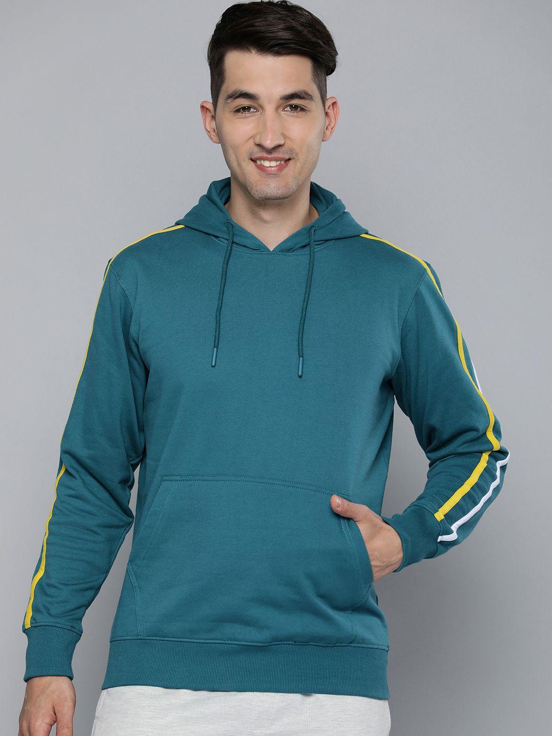 here&now men solid hooded pullover sweatshirt with side stripe