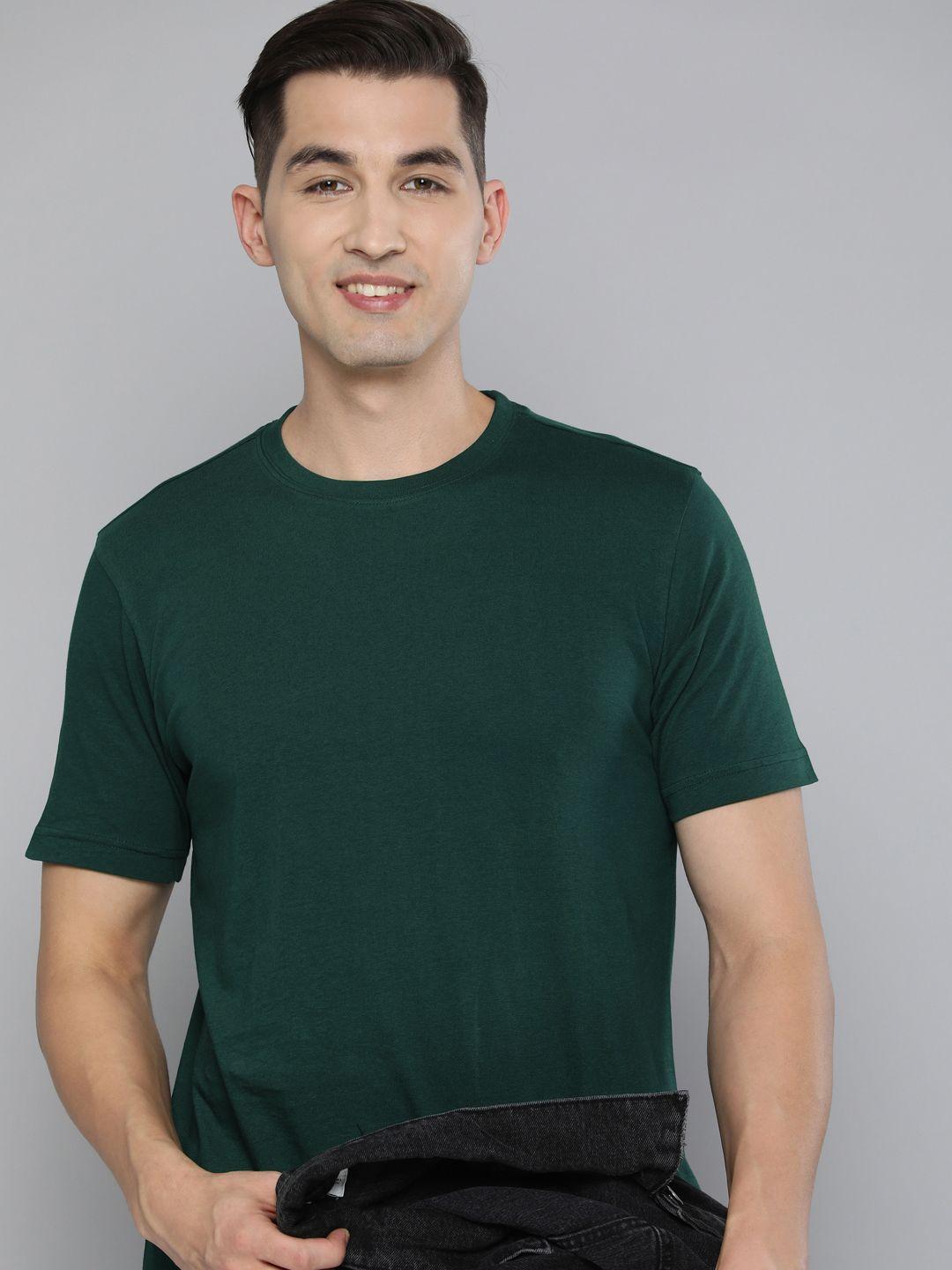 here&now men solid pure cotton t-shirt