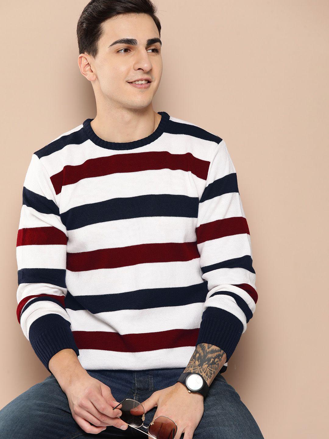 here&now men striped acrylic pullover