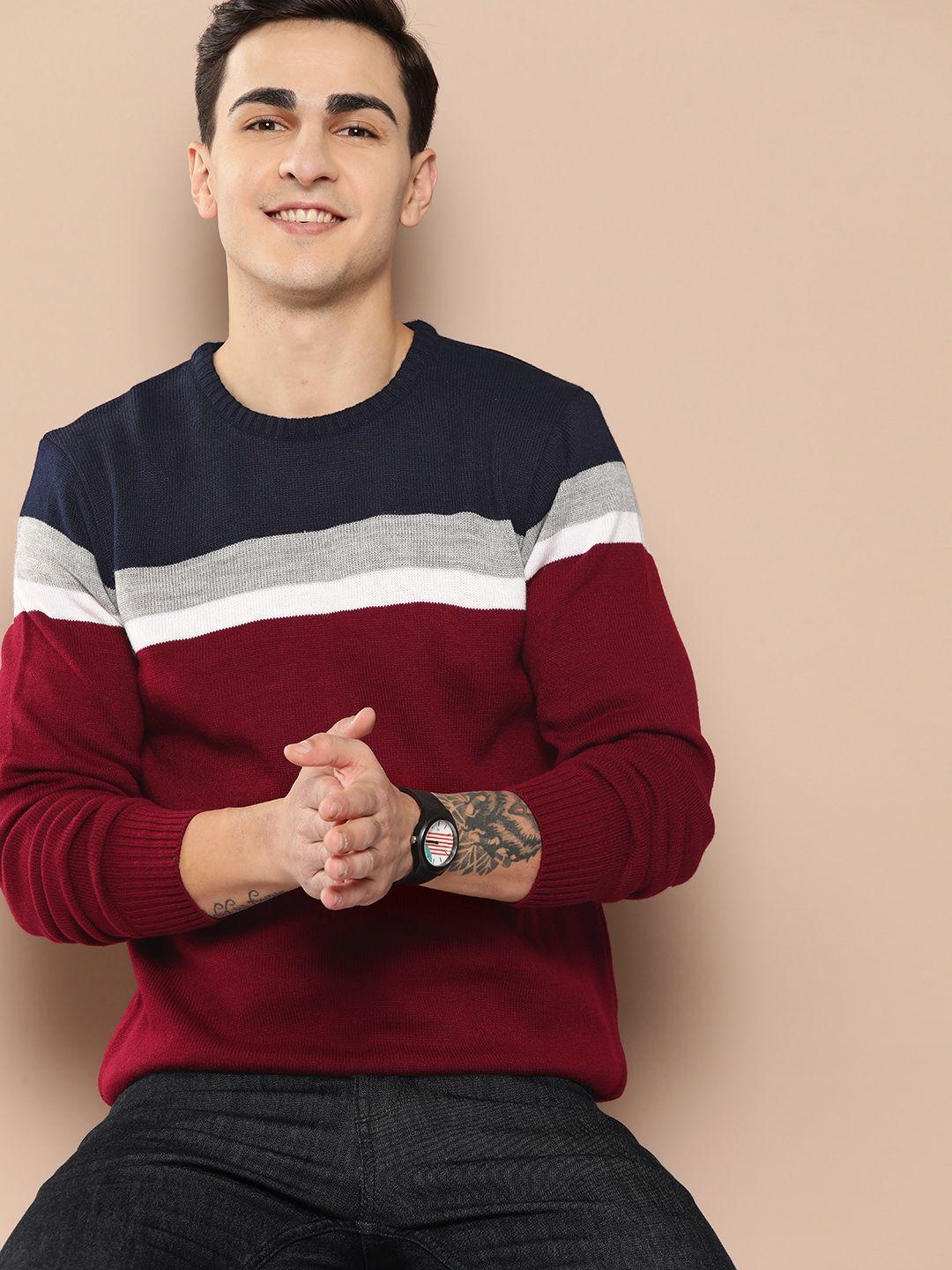 here&now men striped acrylic pullover