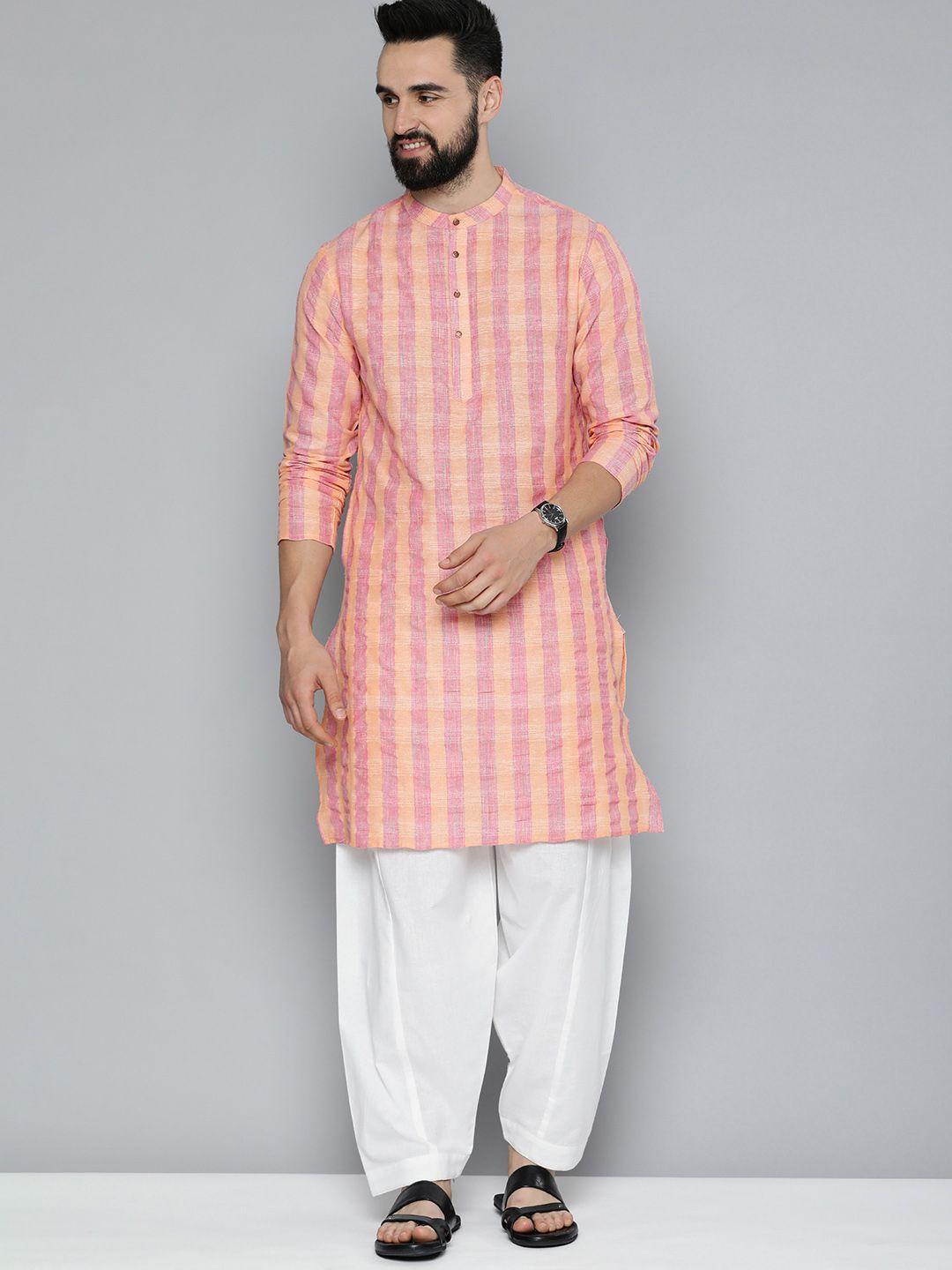 here&now men striped printed kurta with pyjamas