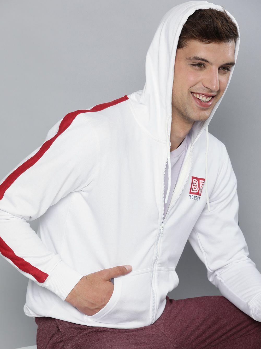 here&now men white hooded sweatshirt