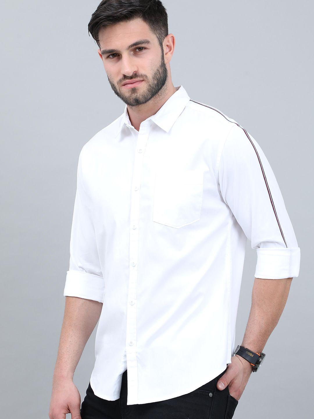 here&now men white slim fit casual shirt