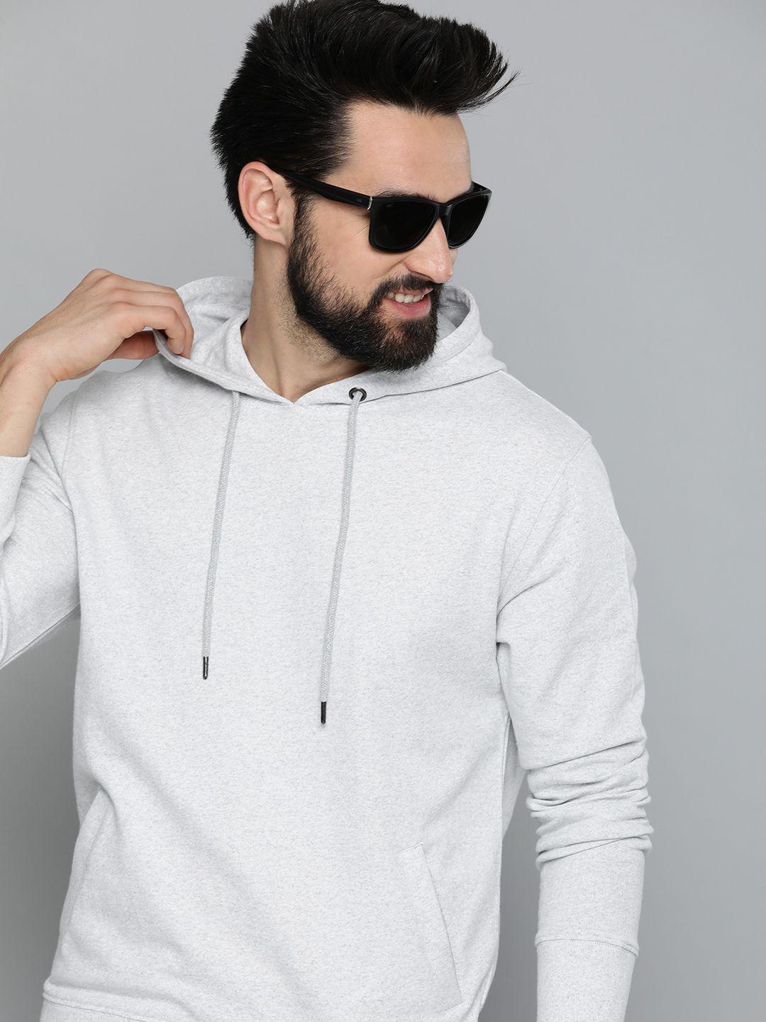 here&now men white solid knitted hooded sweatshirt