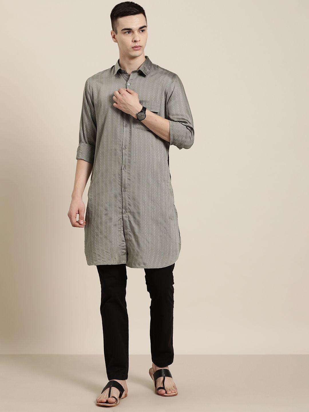 here&now men woven design geometric kurta