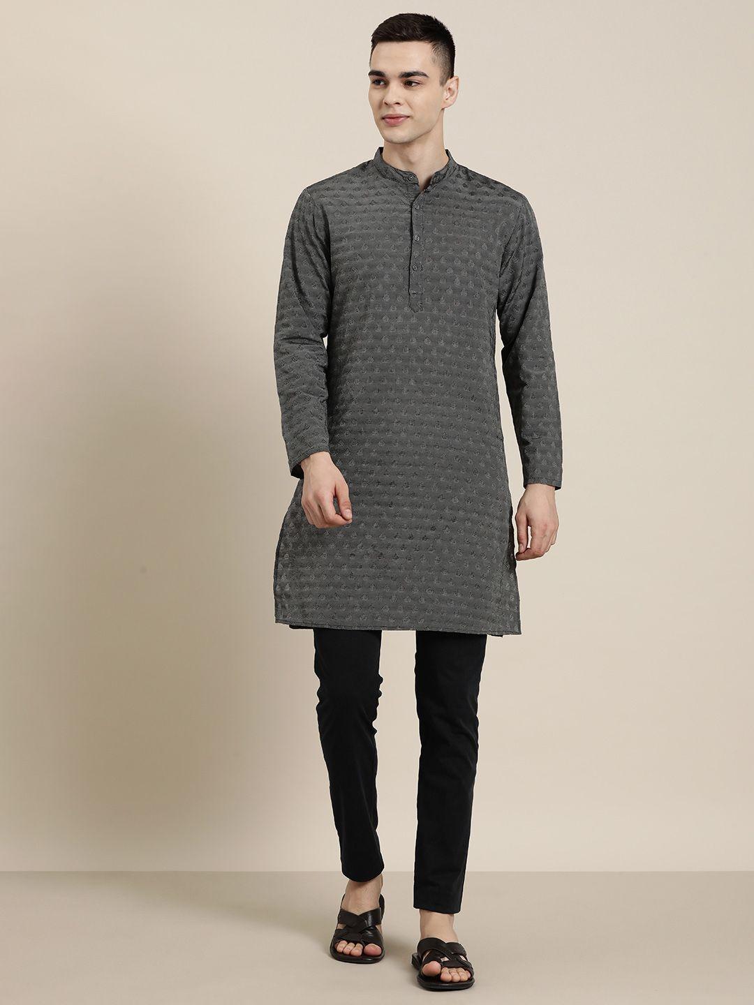 here&now men woven design geometric kurta