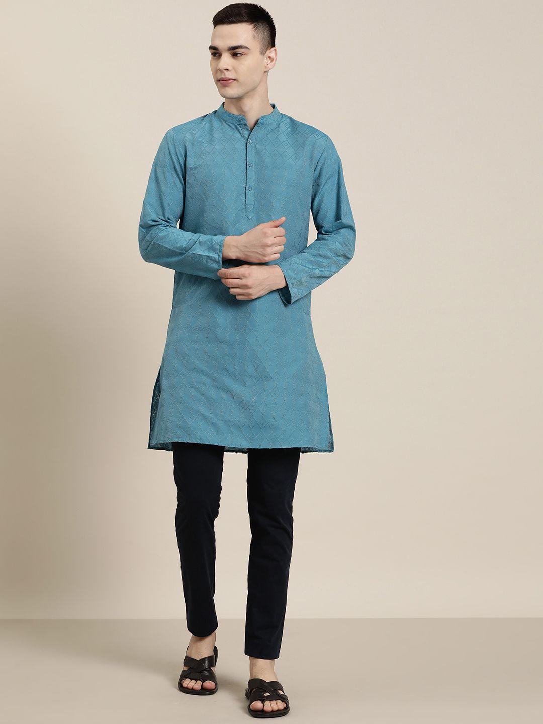 here&now men woven design geometric kurta