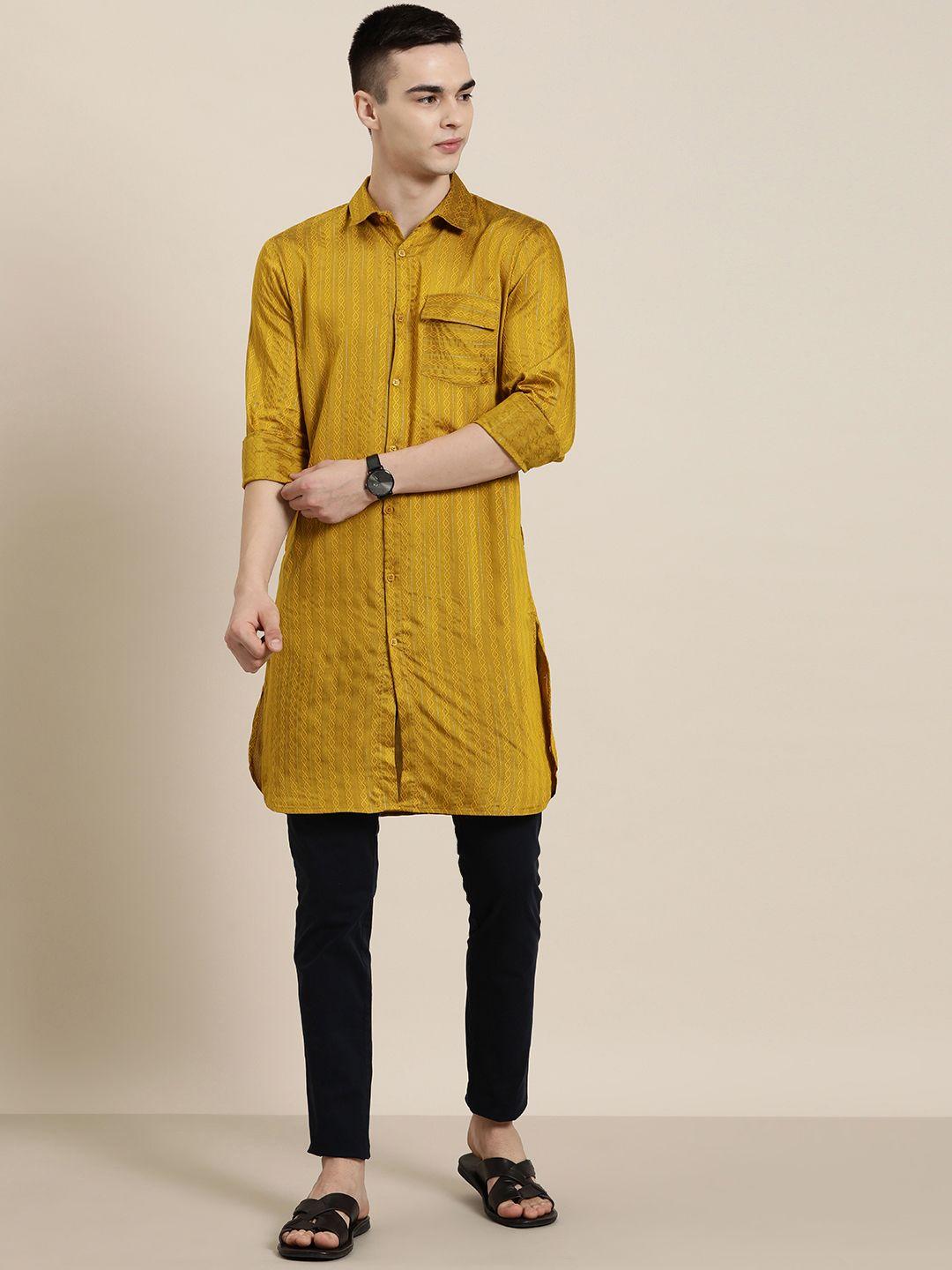 here&now men woven design geometric kurta