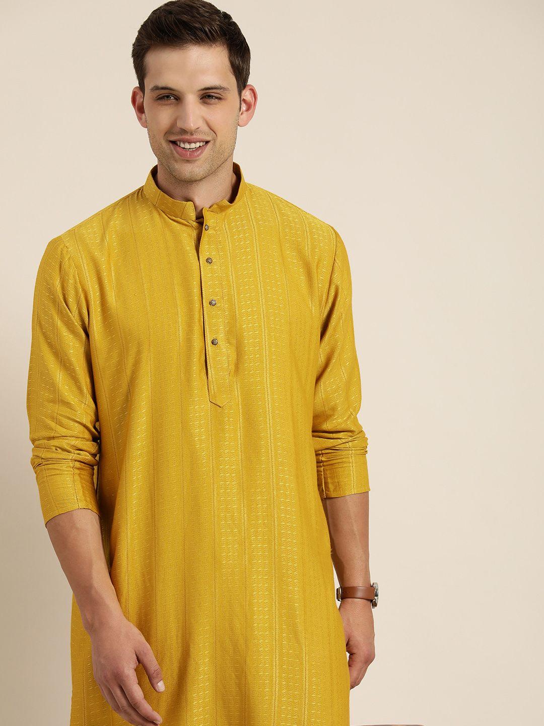 here&now men woven design jacquard kurta