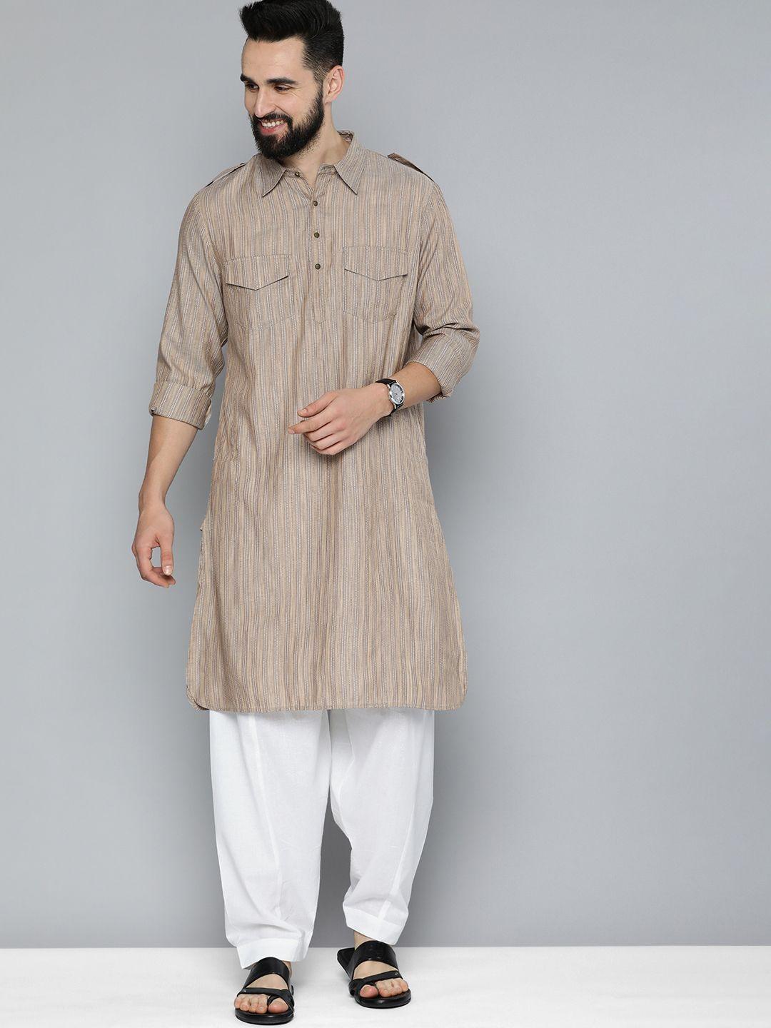 here&now men woven design pure cotton pathani kurta with pyjamas