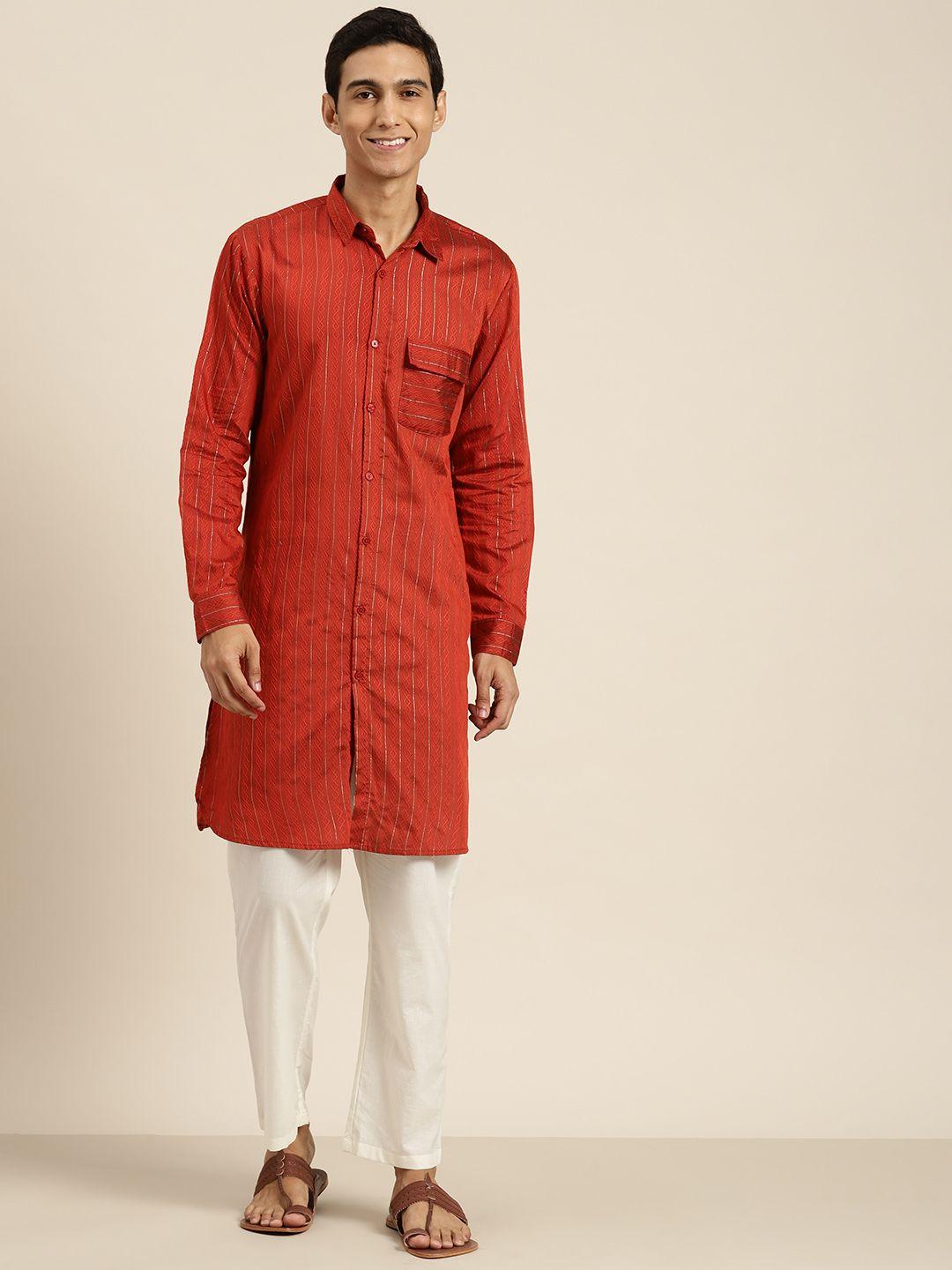 here&now men woven design shirt collar kurta