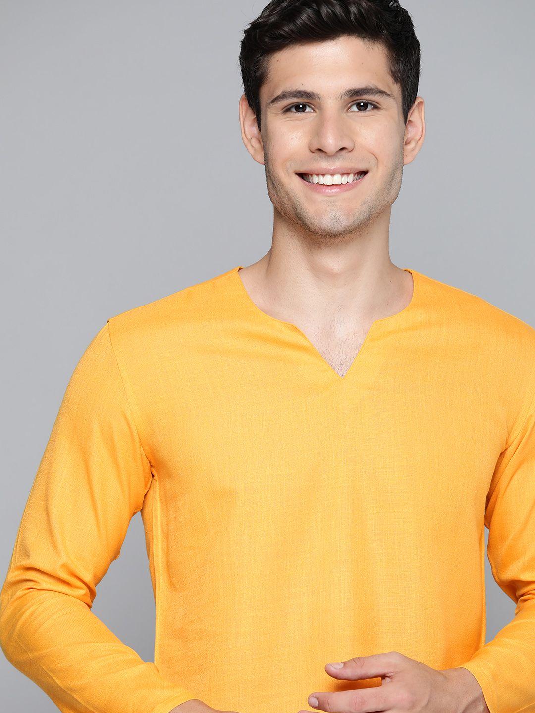 here&now men yellow cotton kurta