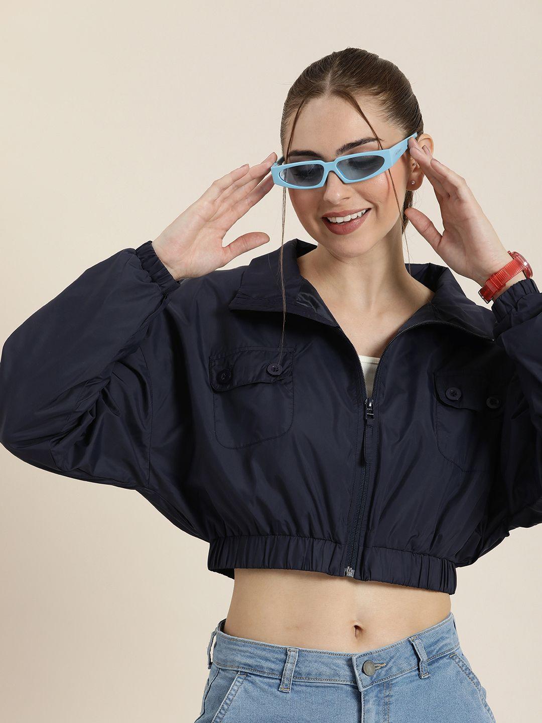 here&now mock collar crop bomber jacket