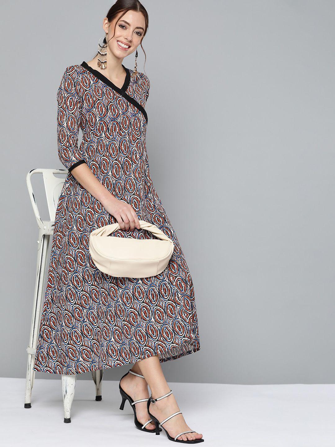 here&now multicoloured crepe ethnic midi dress