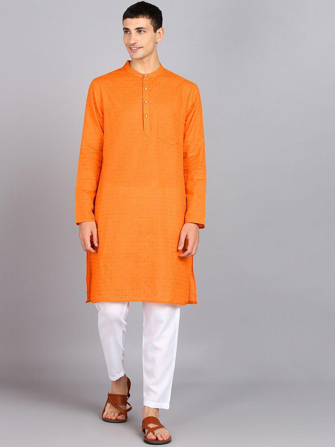 here&now mustard yellow checked mandarin collar straight kurta with trousers