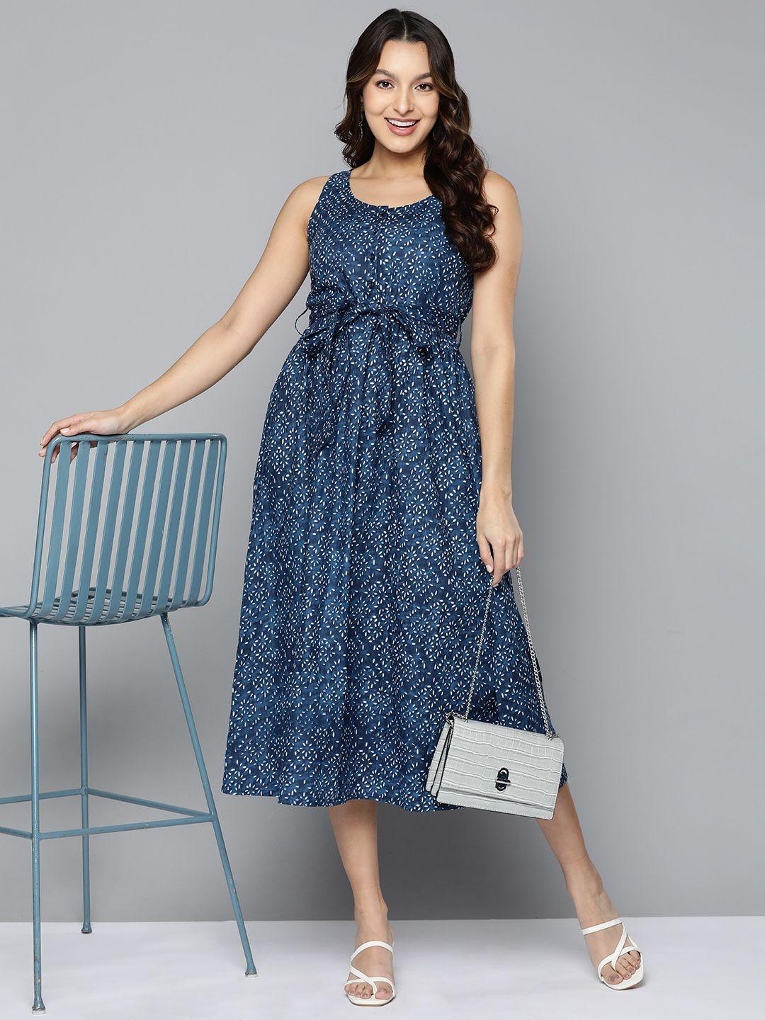 here&now navy blue a-line midi dress