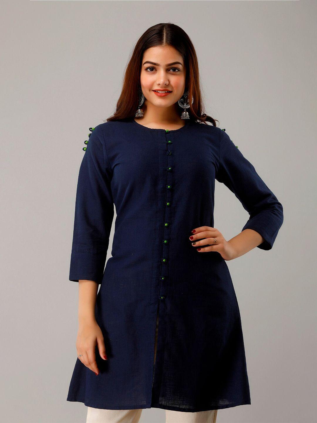 here&now navy blue front slit a-line kurti