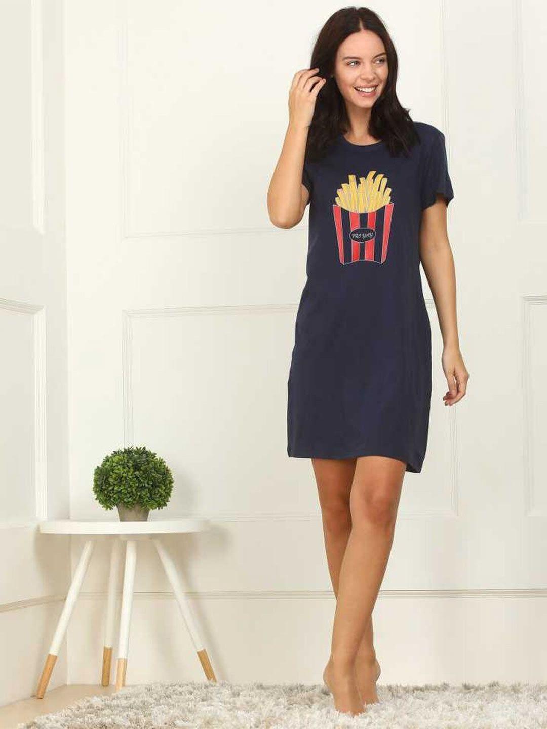 here&now navy blue printed nightdress